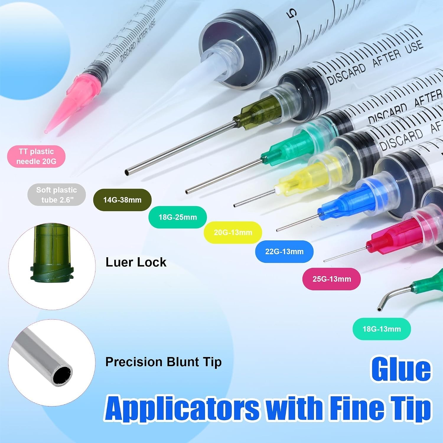 Glue Applicator Syringe with Blunt Tip Needle and Cap, for Liquid, Glue, Ink,