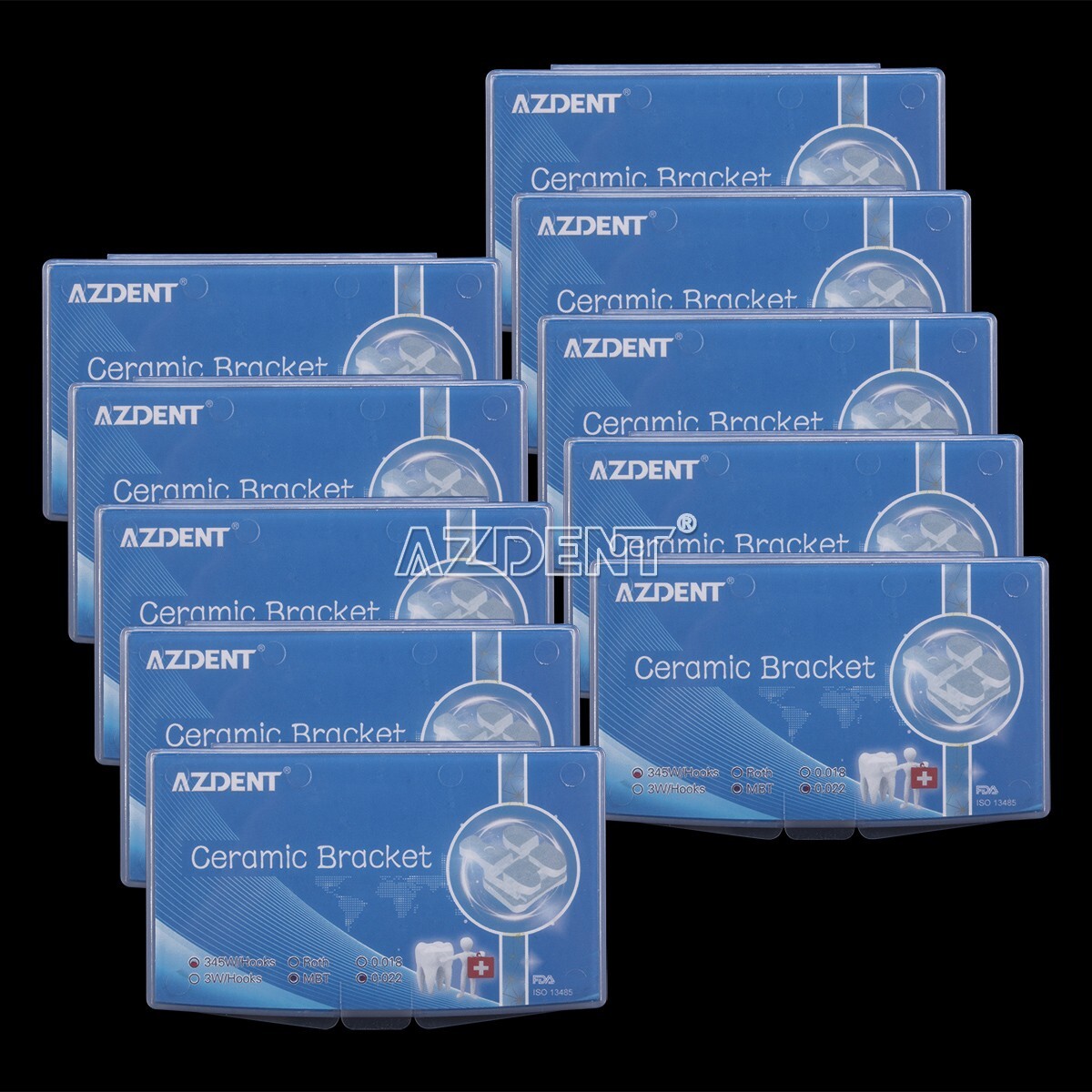 AZDENT Dental Ceramic Brackets Orthodontic Braces Roth.022 345 Hooks 20pcs /kit