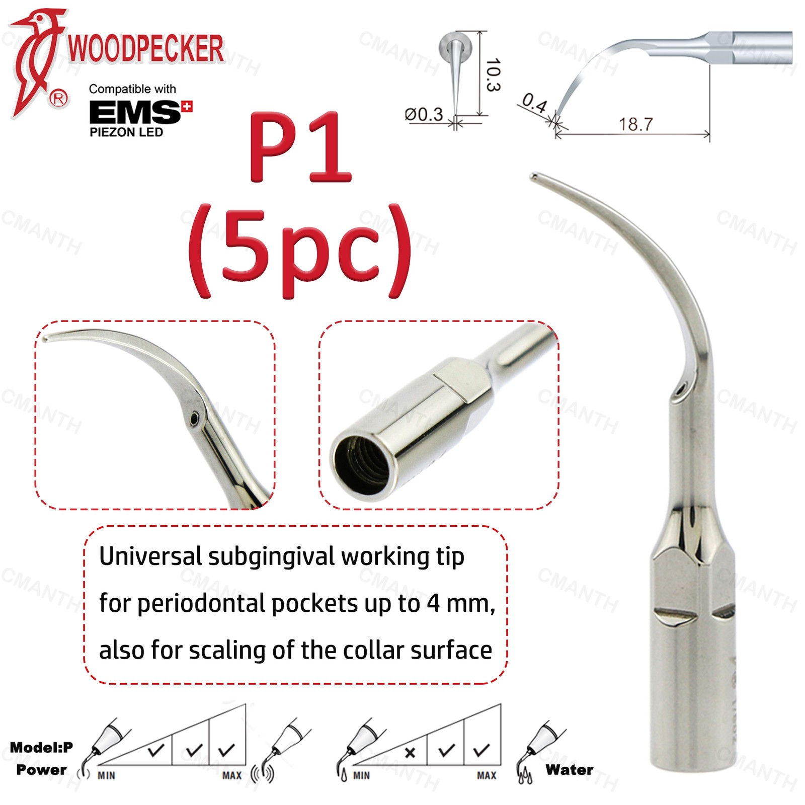 US Woodpecker DTE Dental Ultrasonic Scaling Tip Endo Tips Fit EMS SATELEC 5Pcs