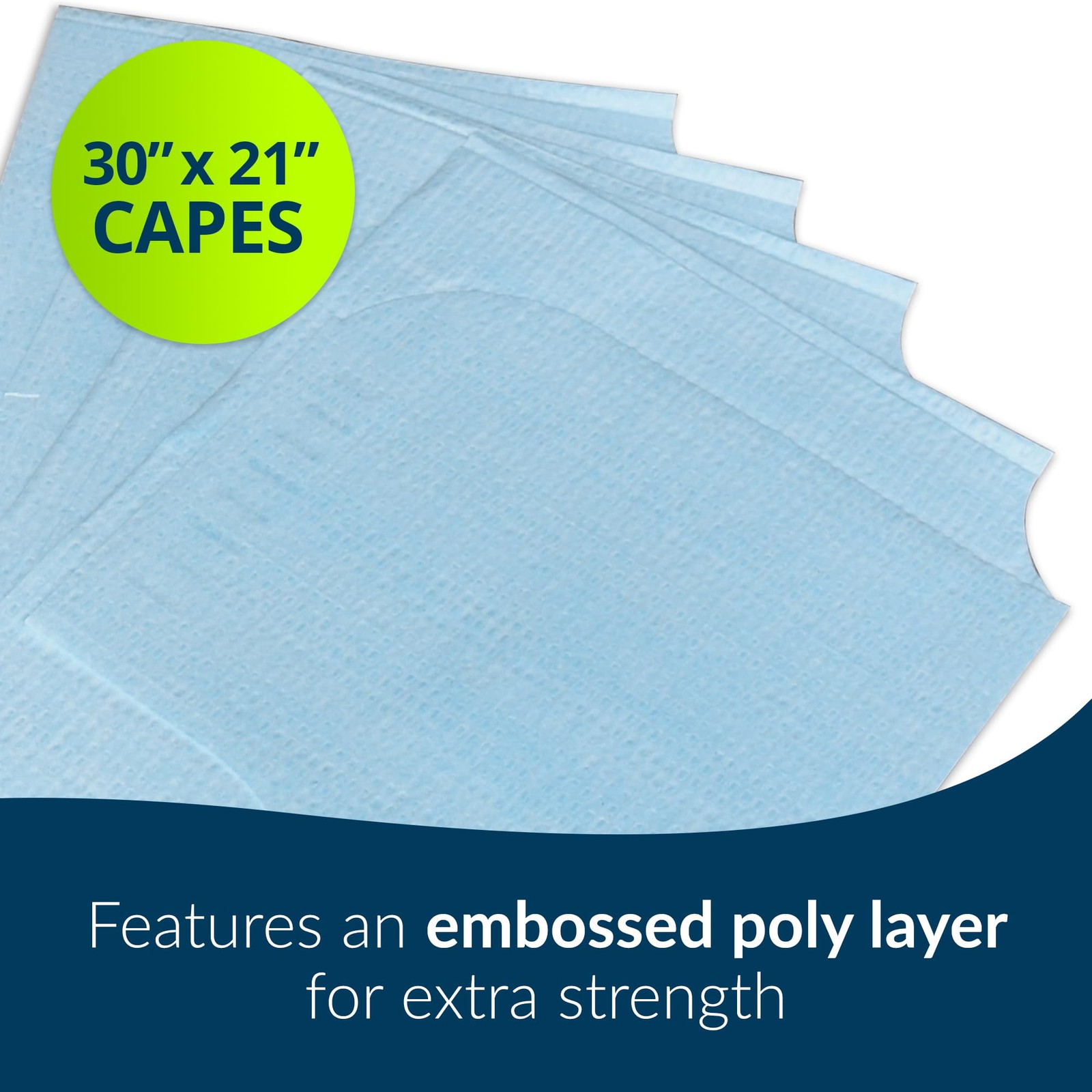 Choice Capes, Blue (Pack of 100) – Tissue/Poly/Tissue – Short-Sleeve, Open-Back