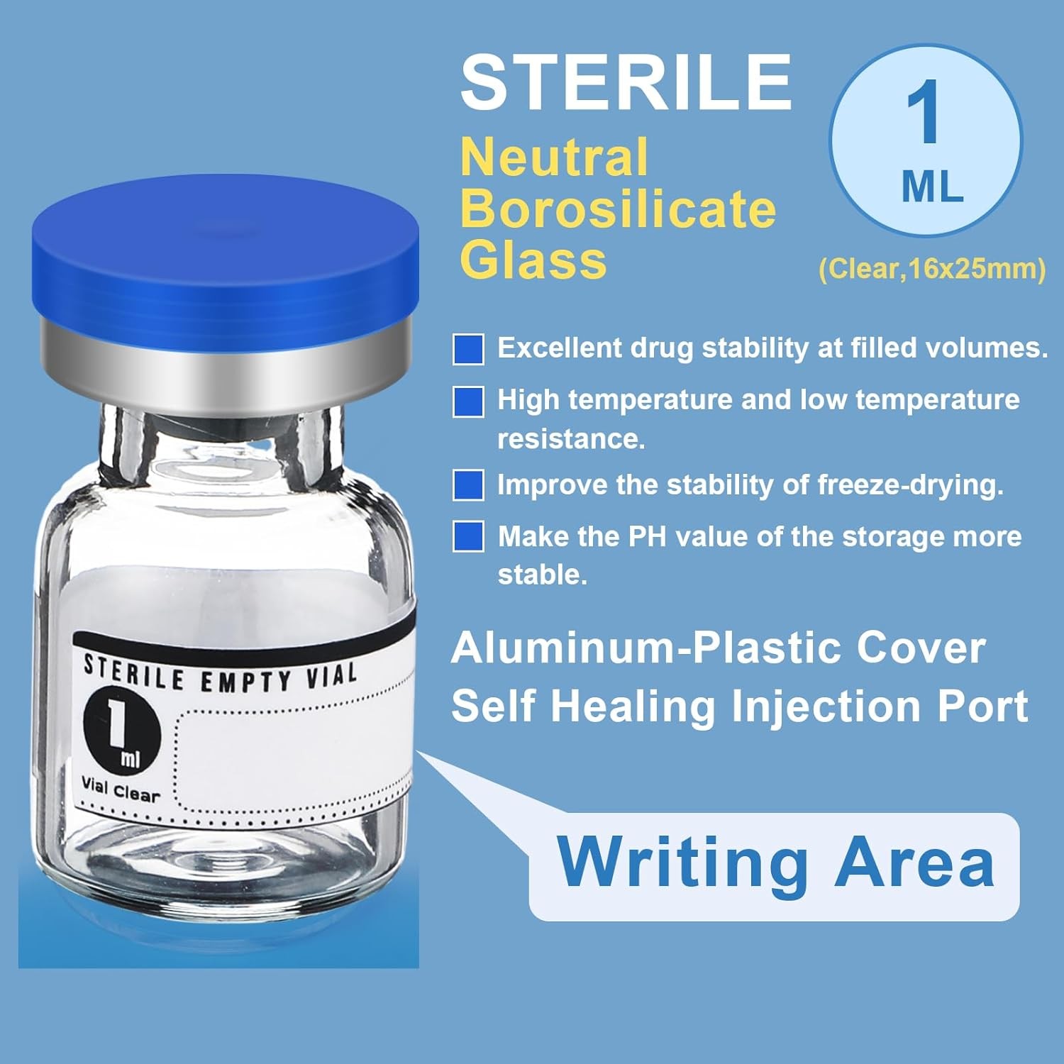 Threlaco 20 Pcs 1ml Sealed Sterile Empty Vials with Self Healing Injection Port