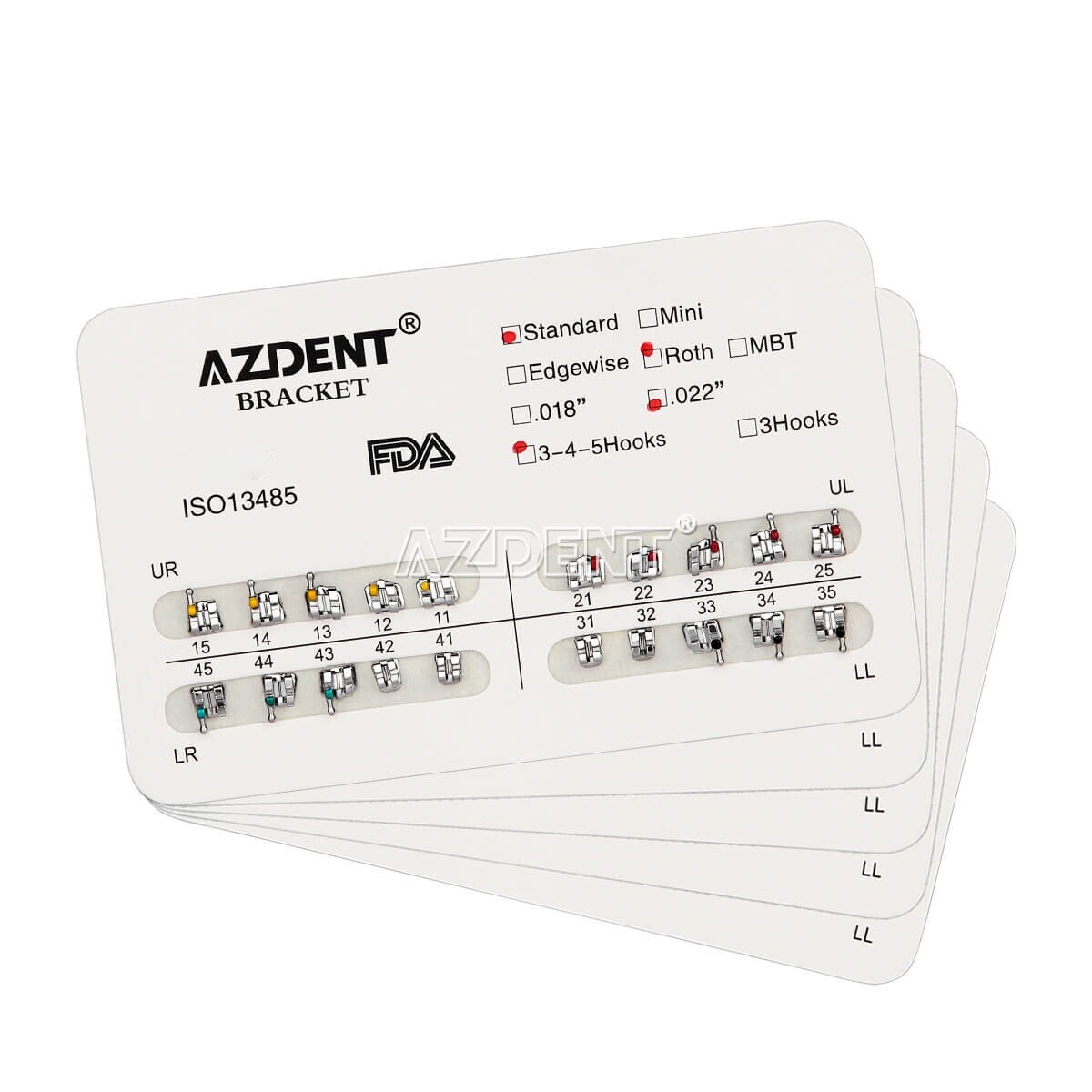 10 Packs AZDENT Dental Orthodontic Bracket Braces Standard Roth .022 Hooks 3-4-5
