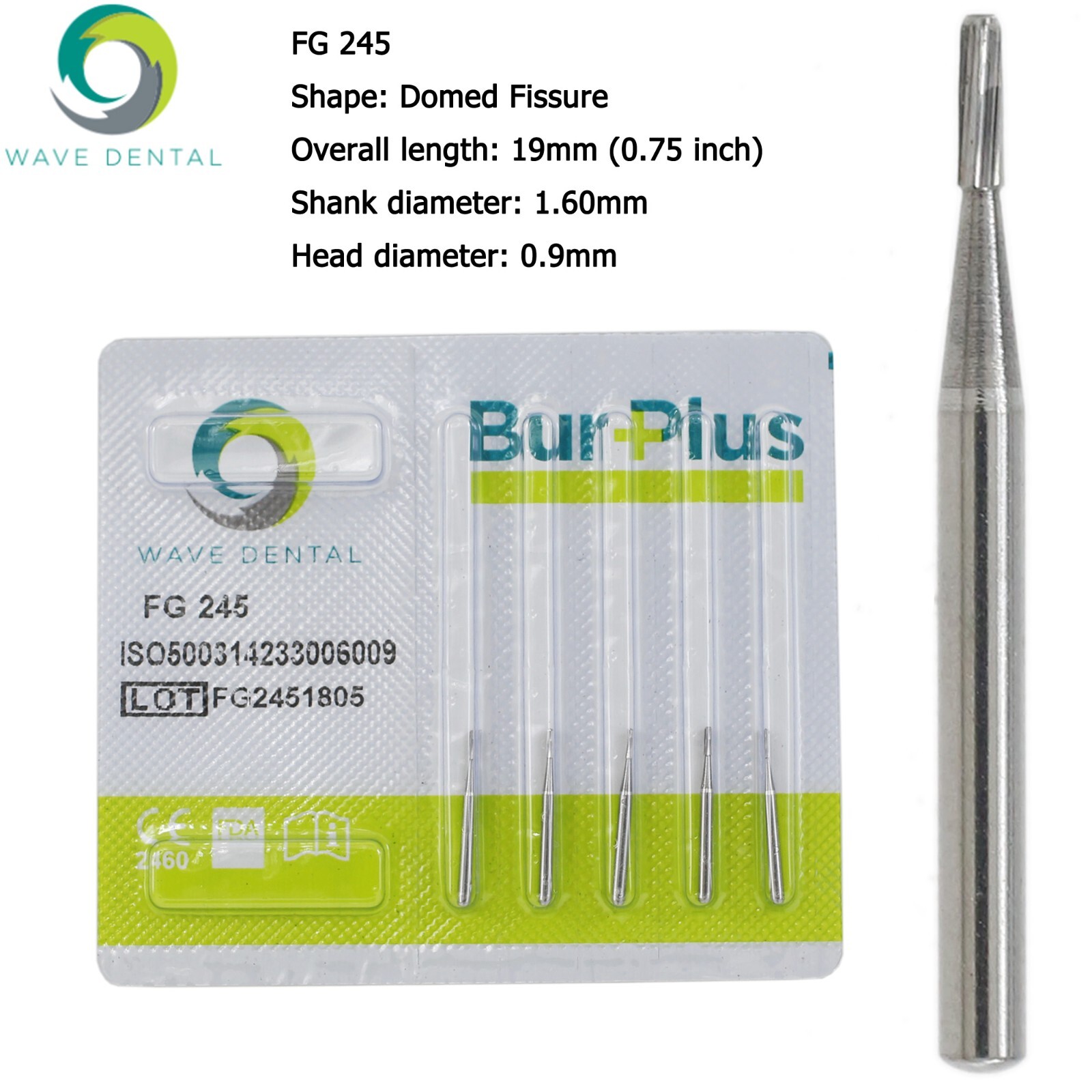 Wave Dental Carbide Burs FG 245 High Speed 1.6mm Friction Grip Midwest PRIMA