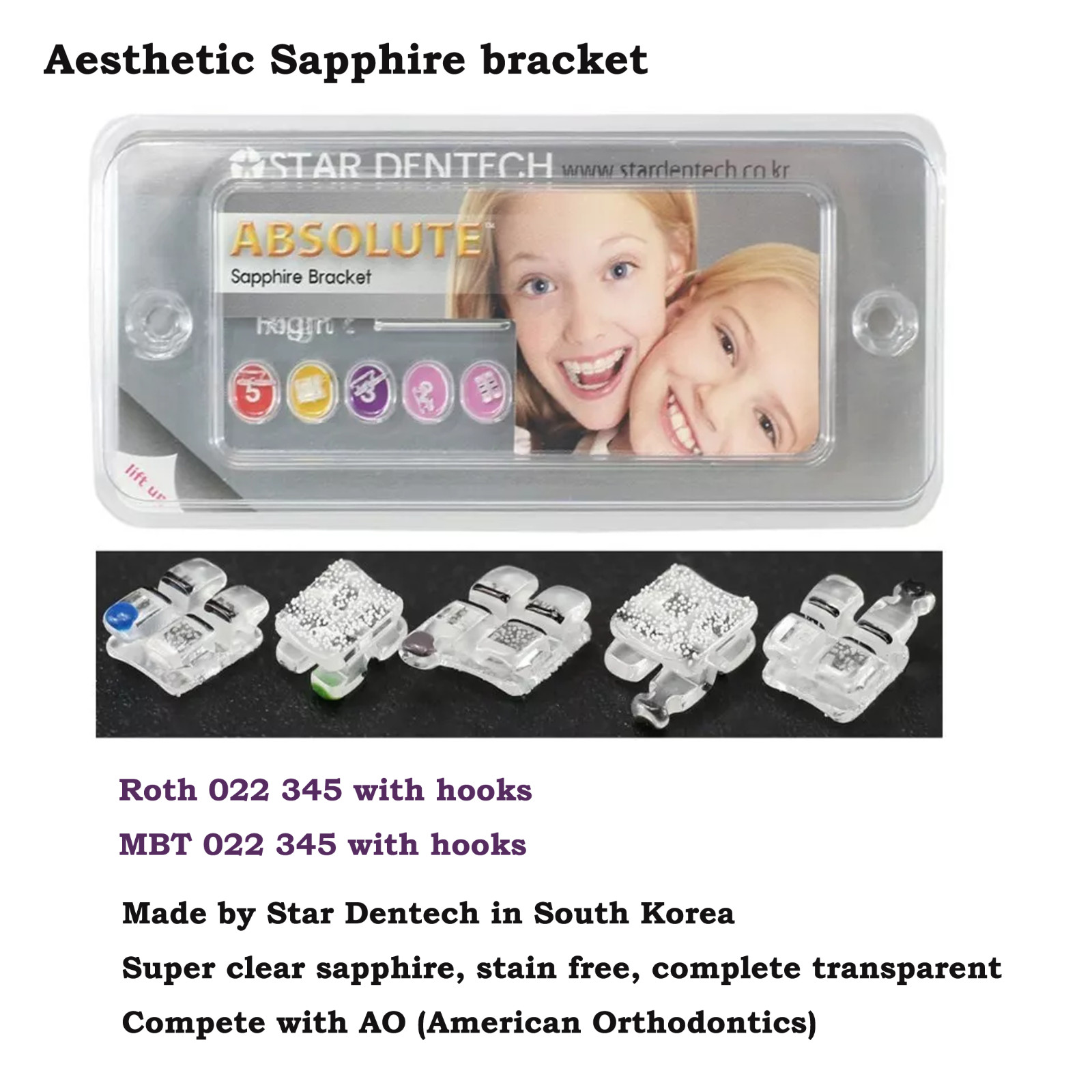Dental Orthodontic Sapphire Bracket Monocrystalline Supper Clear Braces Roth MBT