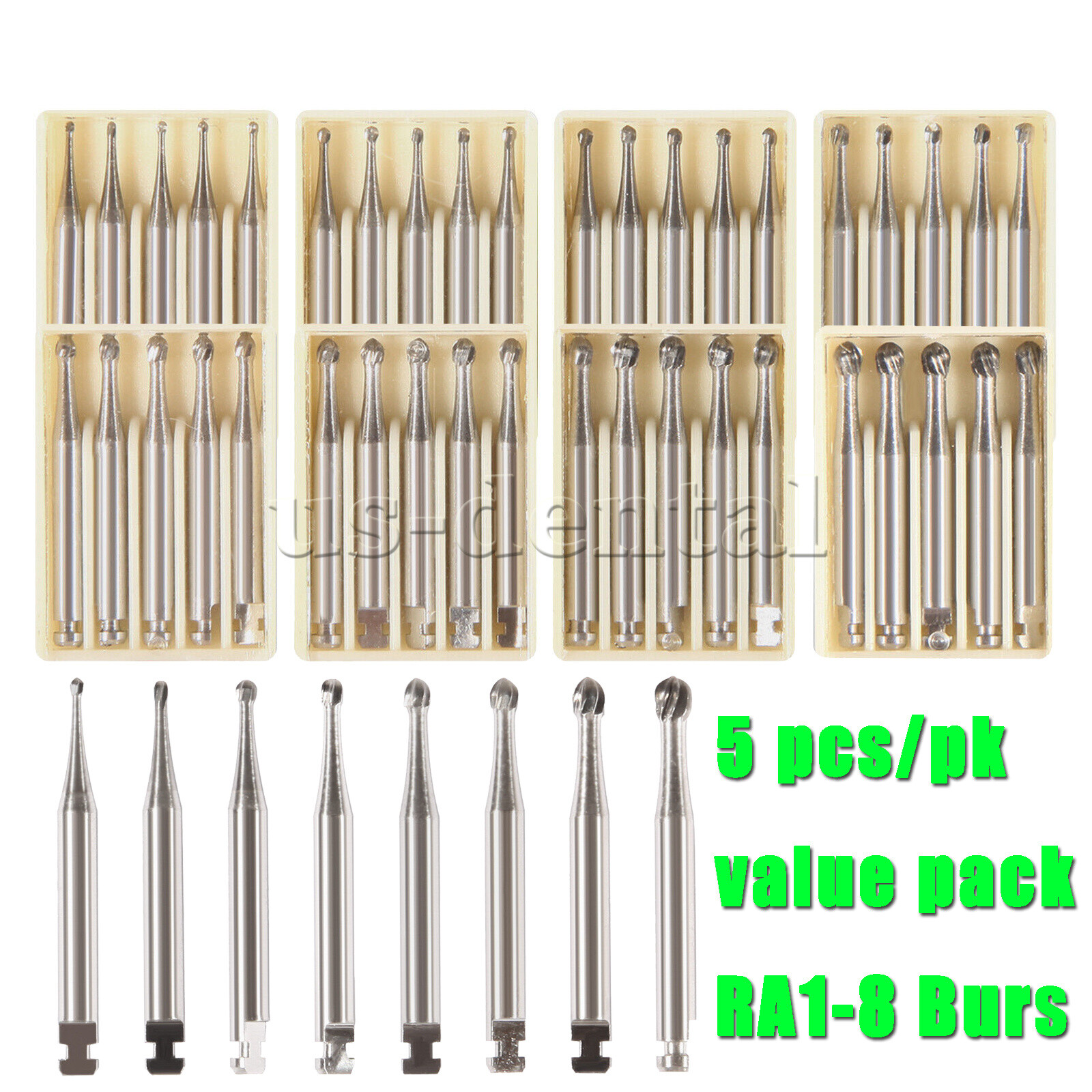 5 Pcs Dental Tungsten Steel Carbide Burs Low Speed Contra Angle Handpiece RA1-8