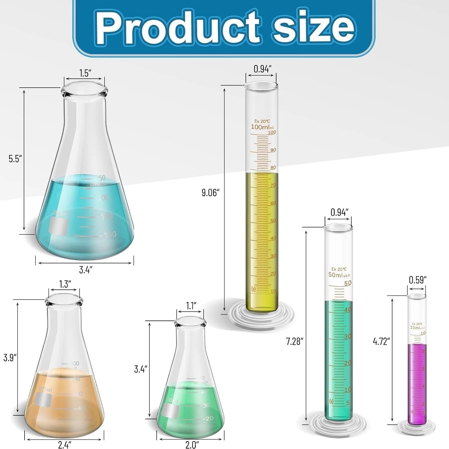 5Pcs/14Pcs Borosilicate Glass Lab Beaker,Graduated Cylinders Measuring Glassware