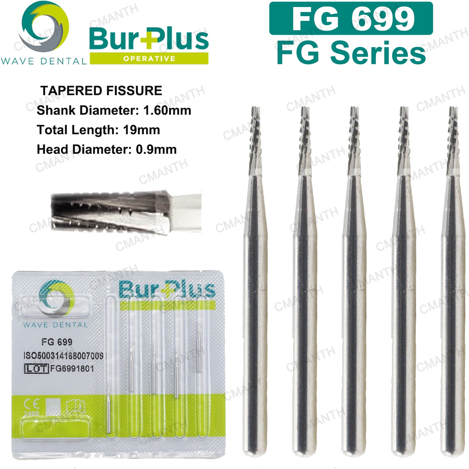 Wave Dental Surgical Carbide Burs Friction Grip FG Tapered Fissure 701 Long 1958