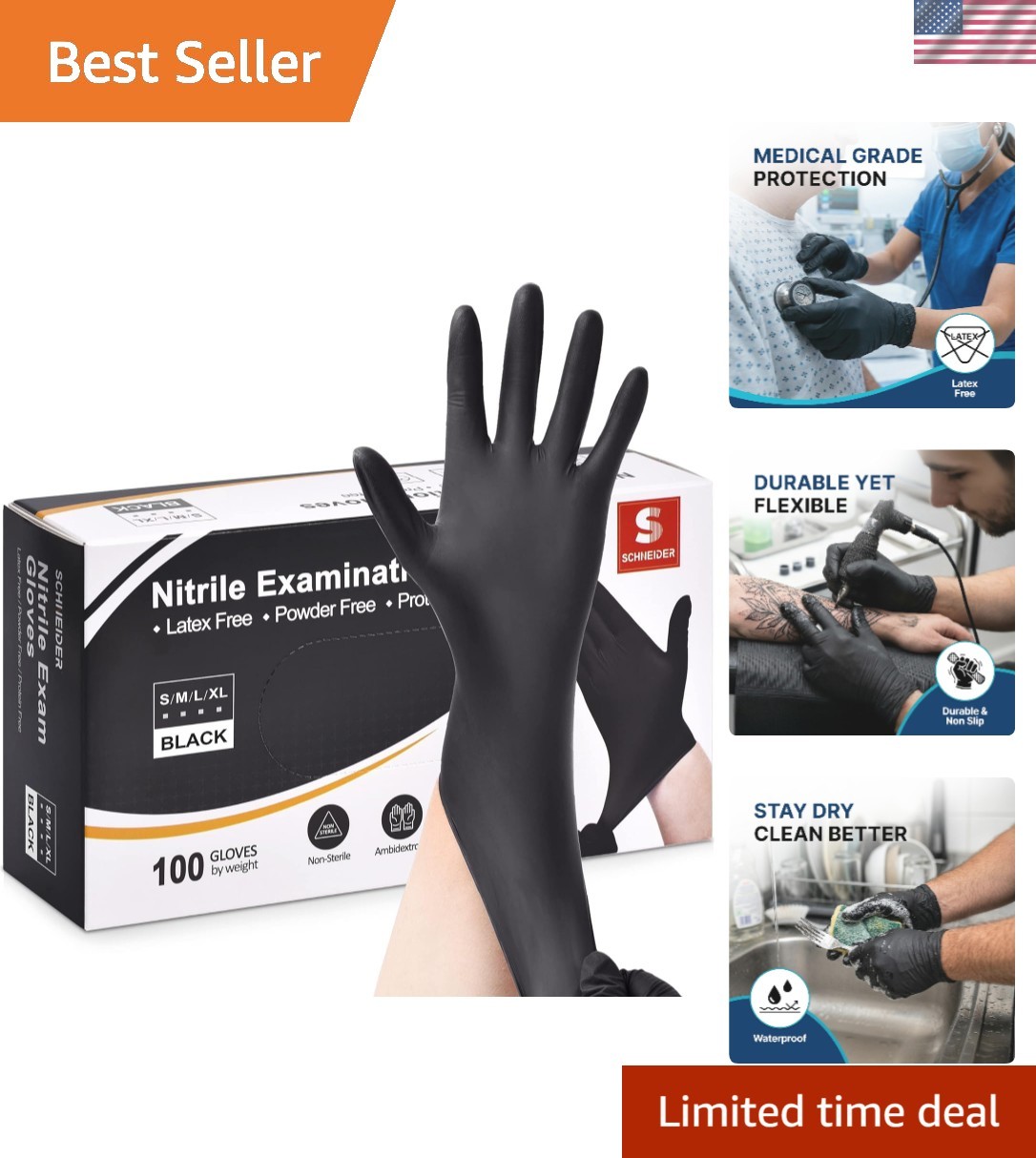 Professional Grade 4 Mil Black Nitrile Exam Gloves – Latex Free & Puncture Proof