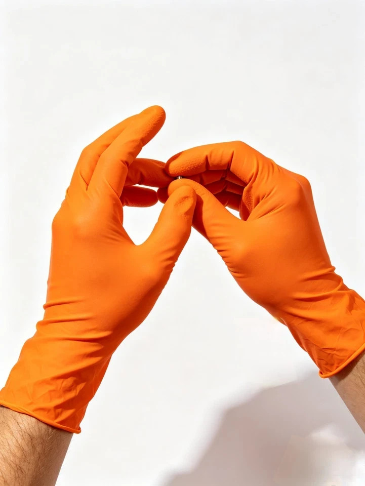 1000PCS Orange Nitrile Gloves 11″ Long Cuff 6Mil Latex & Powder Free S/M/L/XL