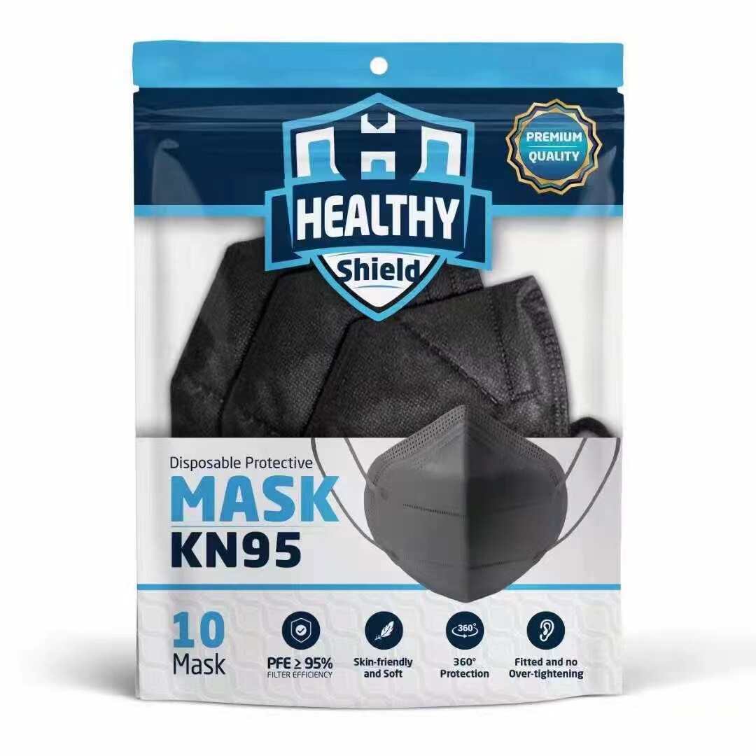 Healthy Shield Black KN95 Protective 5 Layer Face Mask BFE 95% Disposable 1000PC