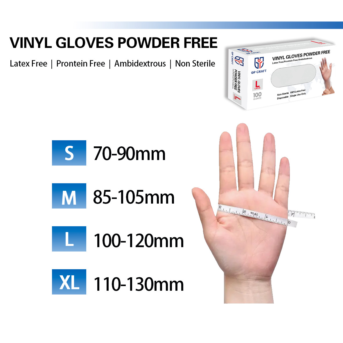 GP Craft Disposable Clear Vinyl Gloves, Latex-Free Powder-Free Gloves 1000pcs