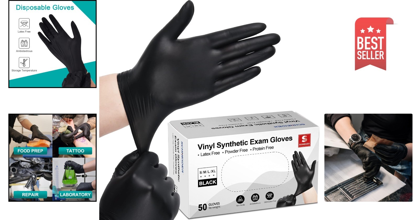 Vinyl 4 Mil Disposable Exam Gloves – Medium, Latex-Free, 50 Count Pack