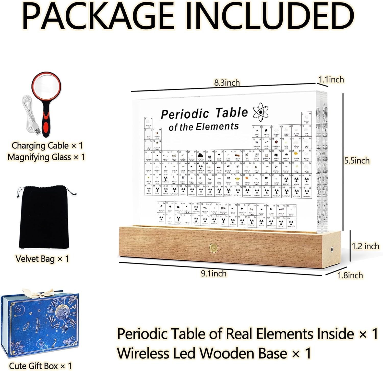 Large Periodic Table of Elements with Real Elements Samples, 8.3 Inch Acrylic…
