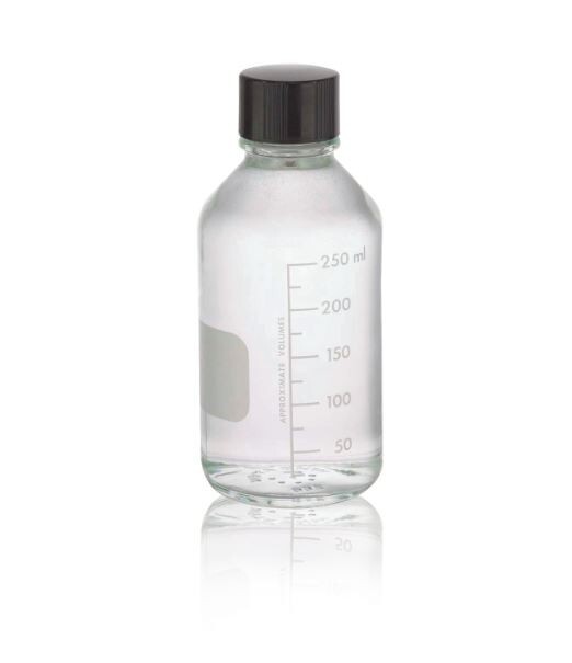 Case of 48 W/ Caps. Wheaton 250ml Borosilicate Media Bottles, Graduated/Non-Grad