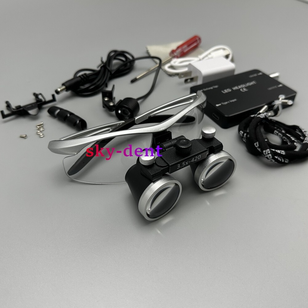 3.5X Dental Surgical Medical Loupes Magnifier Binocular with LED Headlight US/EU