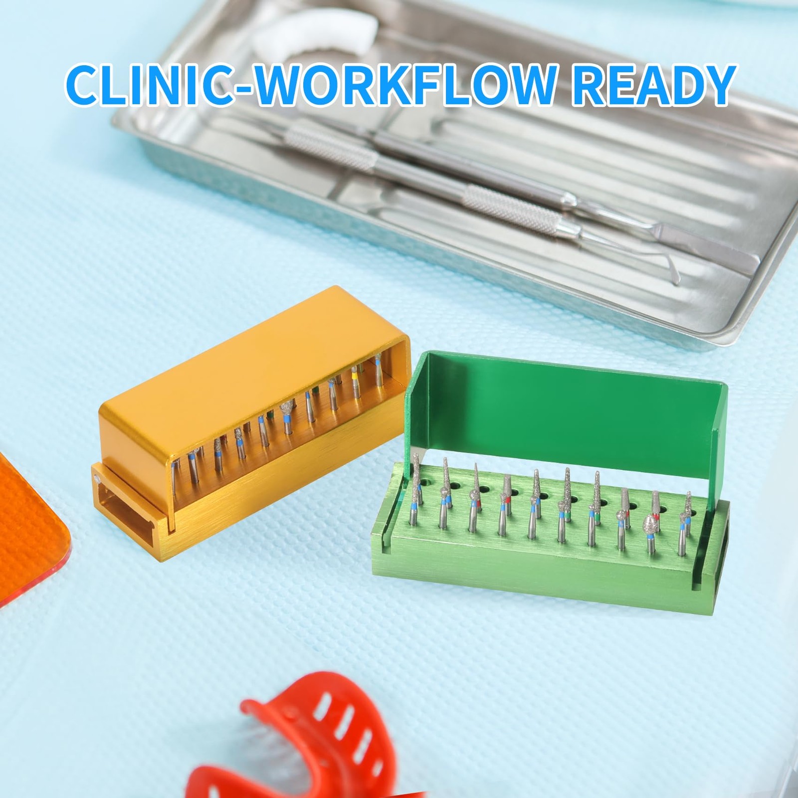 Annhua Dental Bur Blocks Aluminum Holders for Diamond Burs, silver