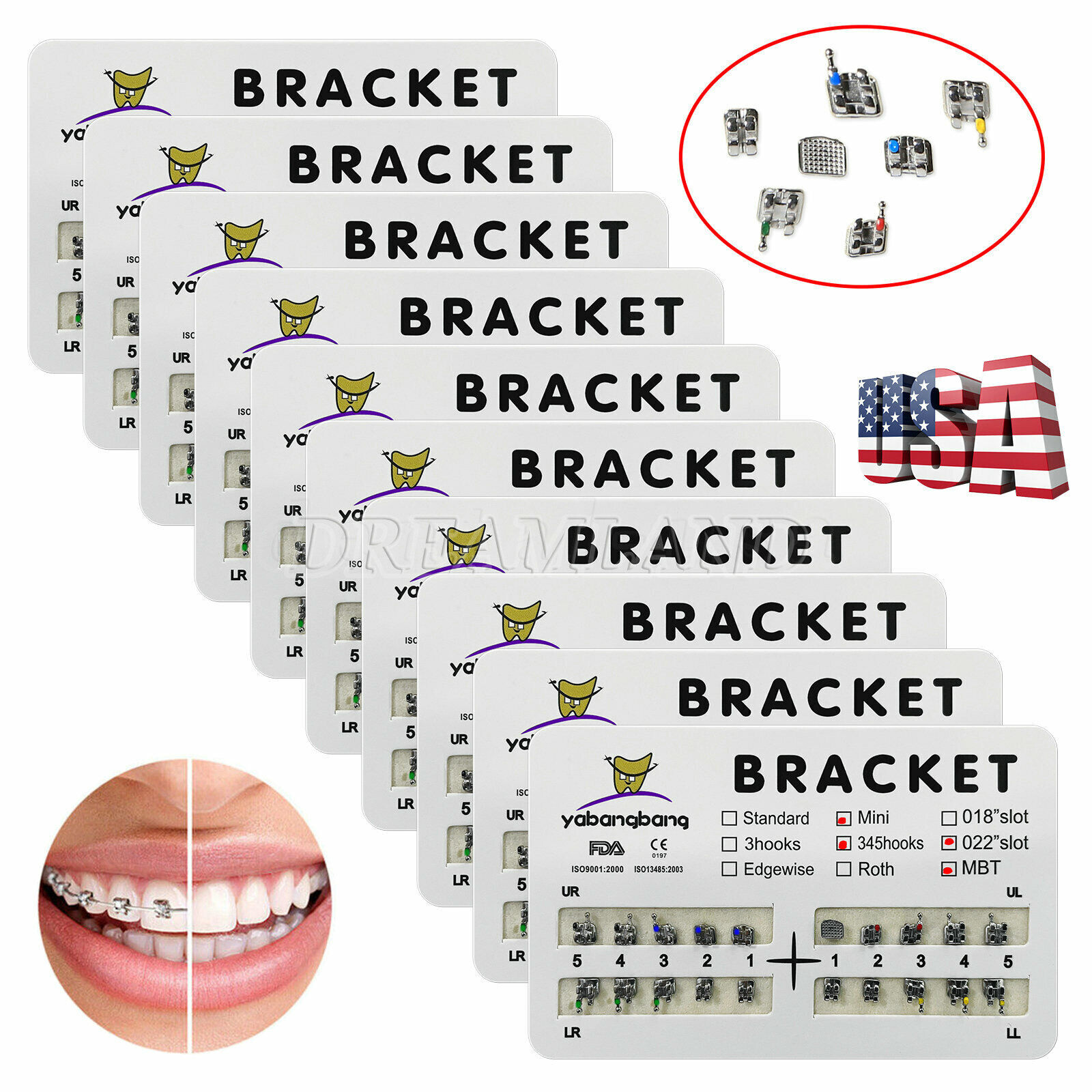 Yabangbang Orthodontic Dental Brackets Braces Mini Standard Roth MBT.022/ Hooks