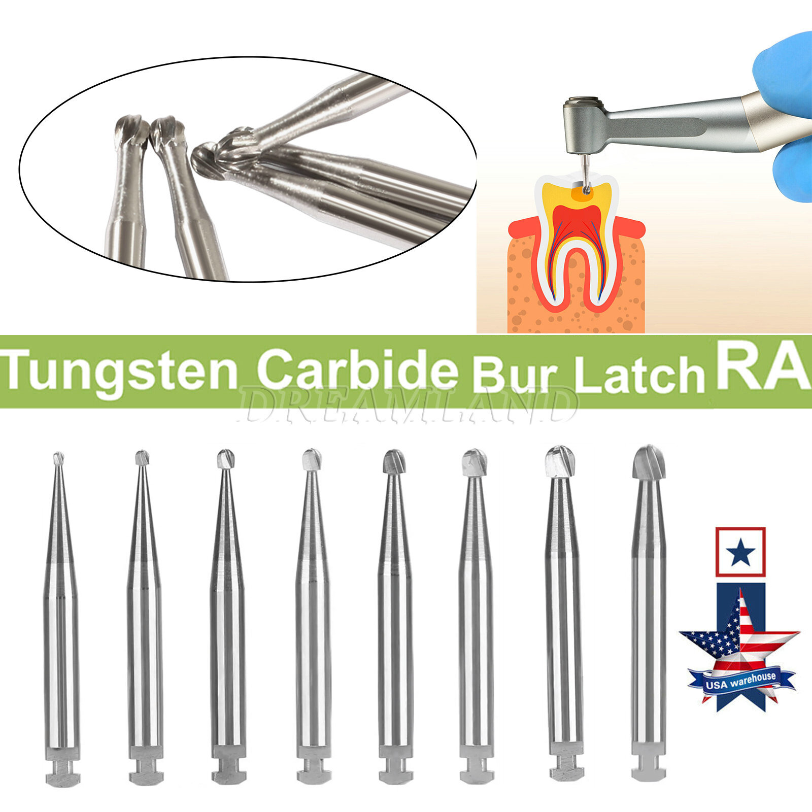 5 Pcs/Pack Dental RA Round Carbide Bur For Slow Speed Latch Type RA 1#-8# Choose
