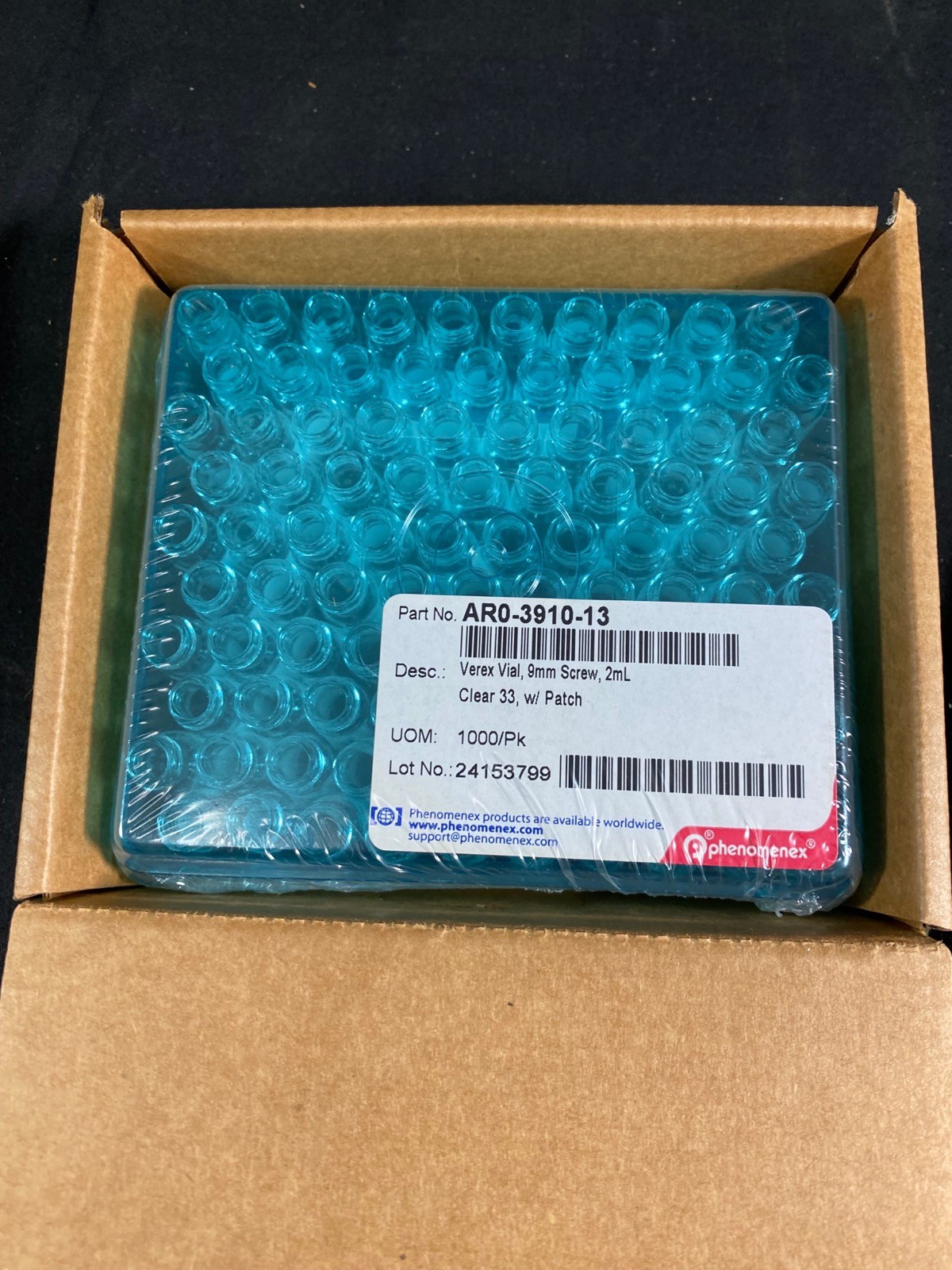 PHENOMENEX 2mL Verex Vial 9mm Screw Clear 33 w Patch AR0-3910-13 (1000/cs)