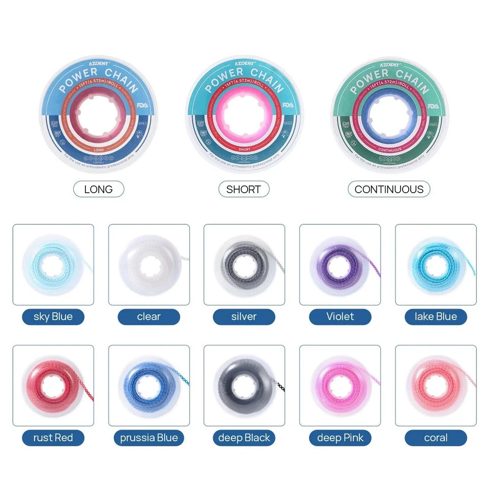 Dental Orthodontic Ligature Ties + Elastic Power Chain Long Short Close 44 Color