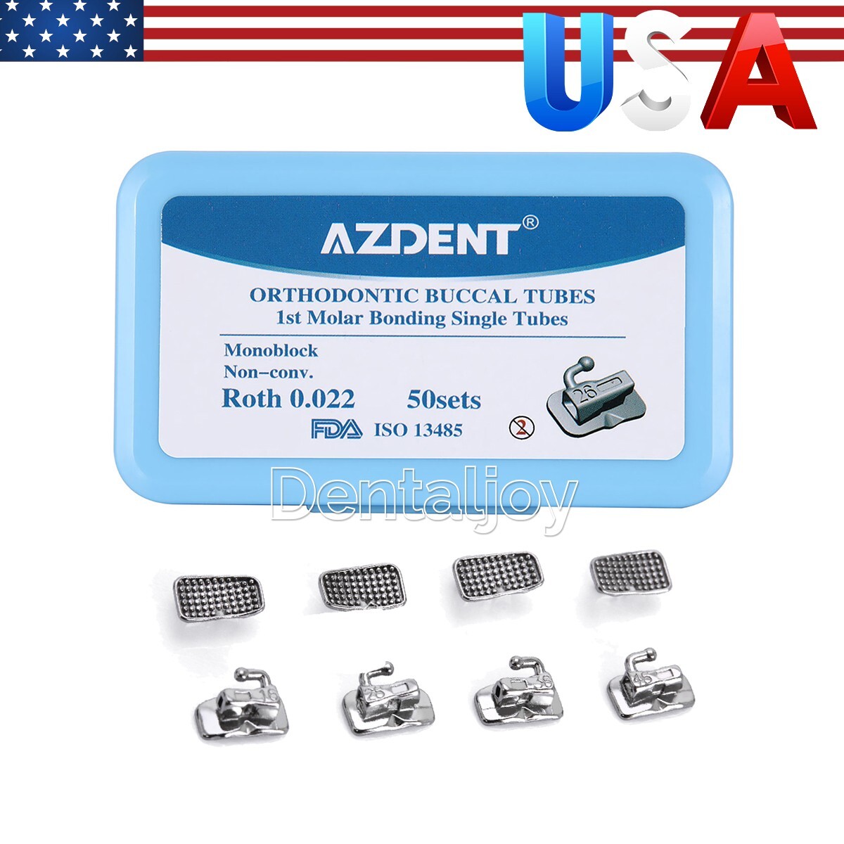AZDENT Tubos bucales de ortodoncia dental 1er molar Bondable Roth 022 monobloque