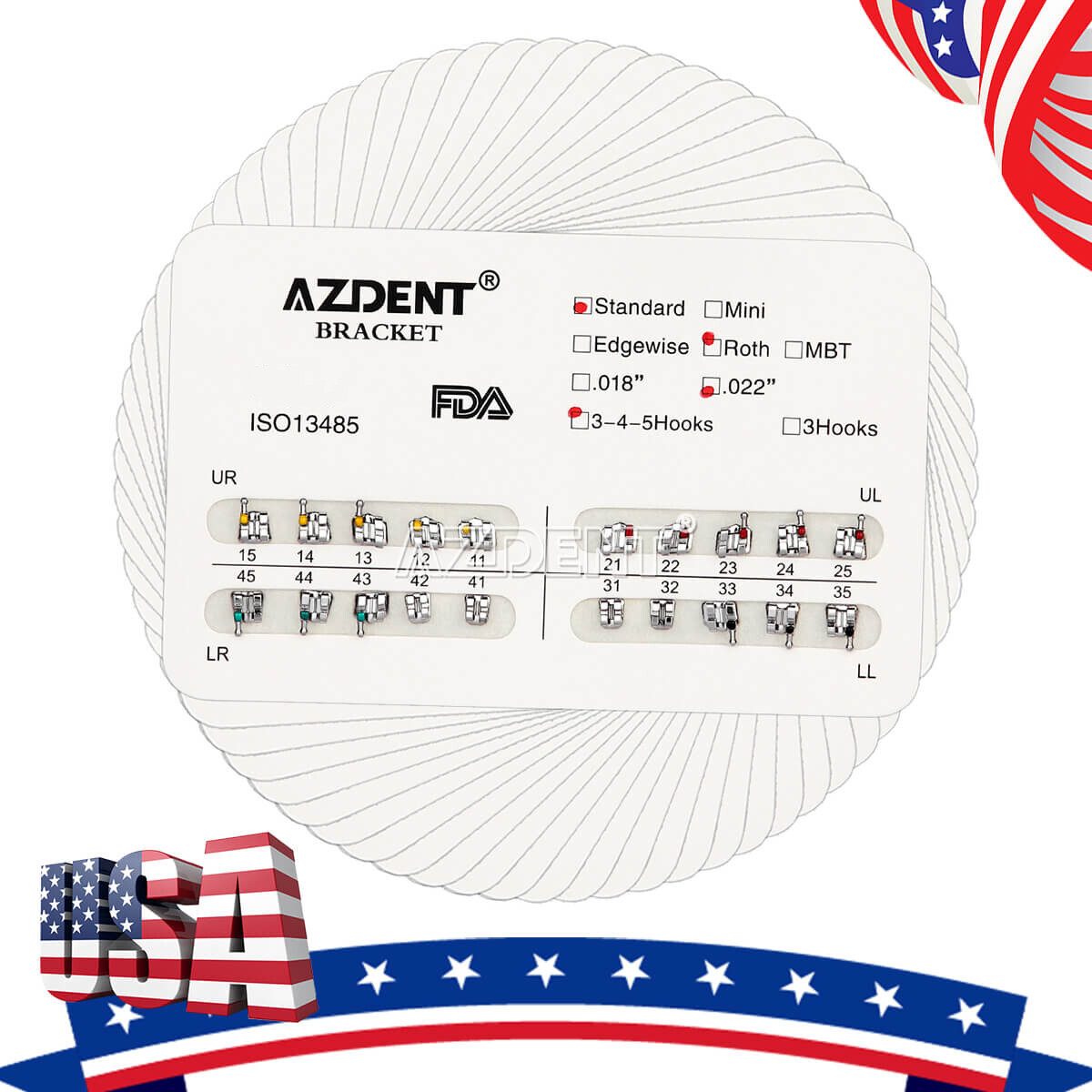 Dental Orthodontic Metal Bracket Braces Standard Roth 0.22 Slot 345 Hooks