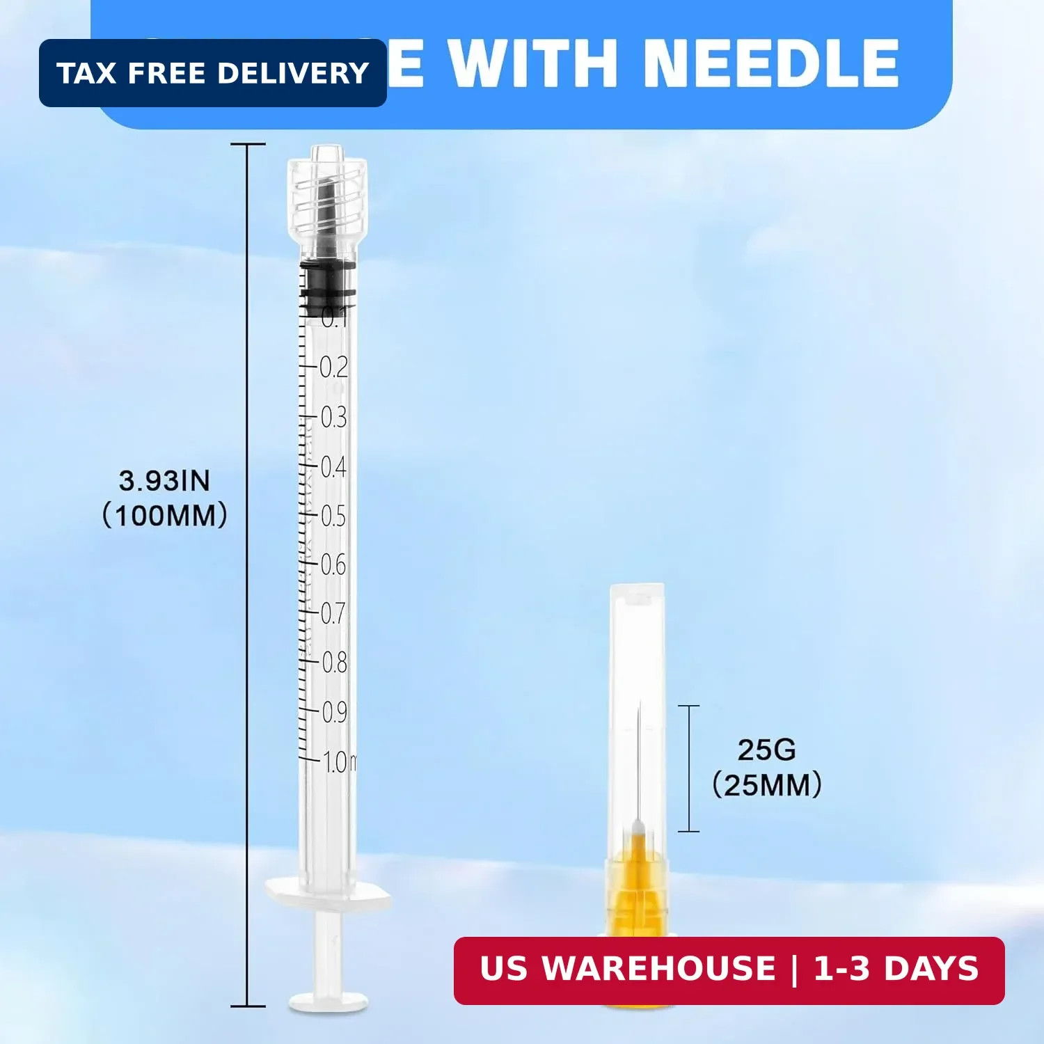 20 Pack 1ml Syringes 25G 1 Inch Lab Disposable Individually Sealed Packed, Luer