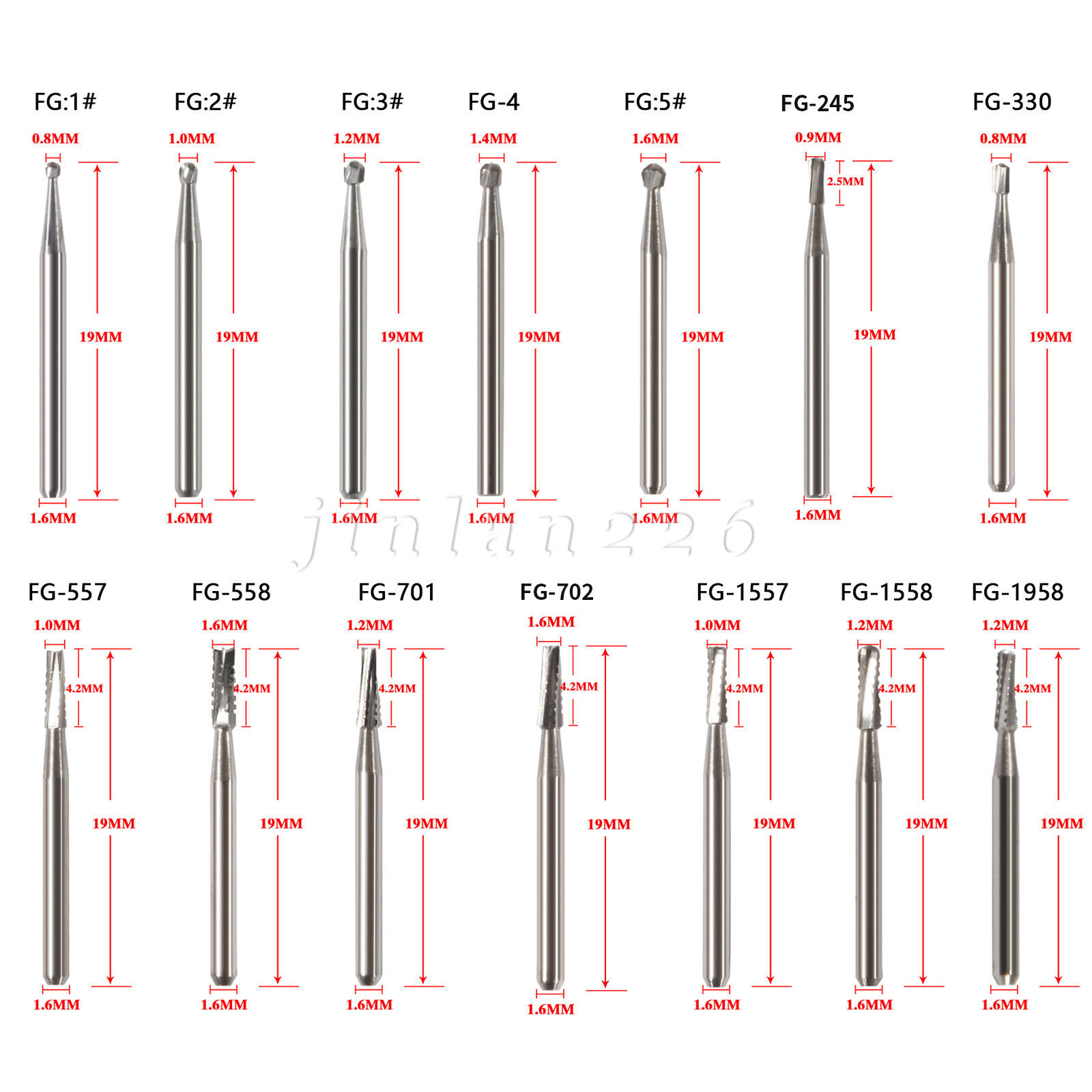 10PCS/PACK Dental Tungsten Carbide Tungsten Steel Burs for High Speed Handpiece