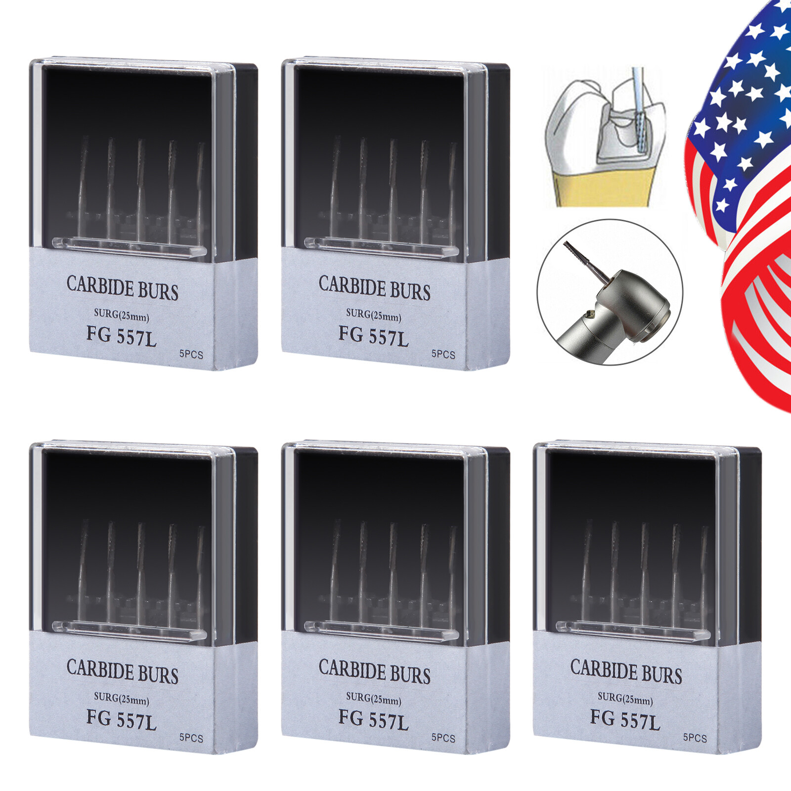 1-5 packs Dental Surgical Length Bur 25mm Tungsten Carbide FG SURG 557L SA