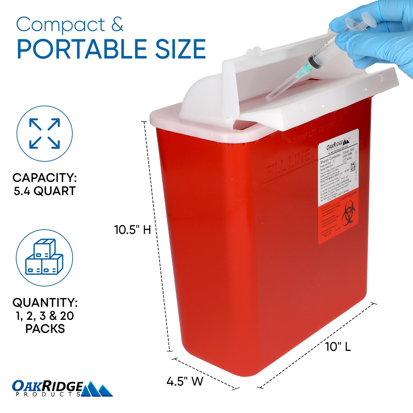 Oakridge Products Sharps Container for Home Use and 3 Count (Pack of 1), red