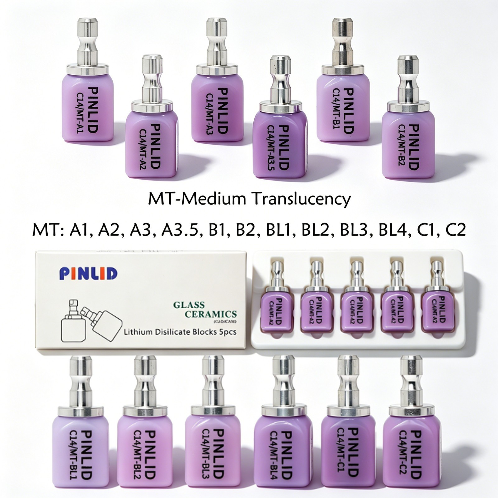 US MT C14 Lithium Disilicate Block Dental CAD/CAM Glass Ceramic 5Pc/Pk For CEREC