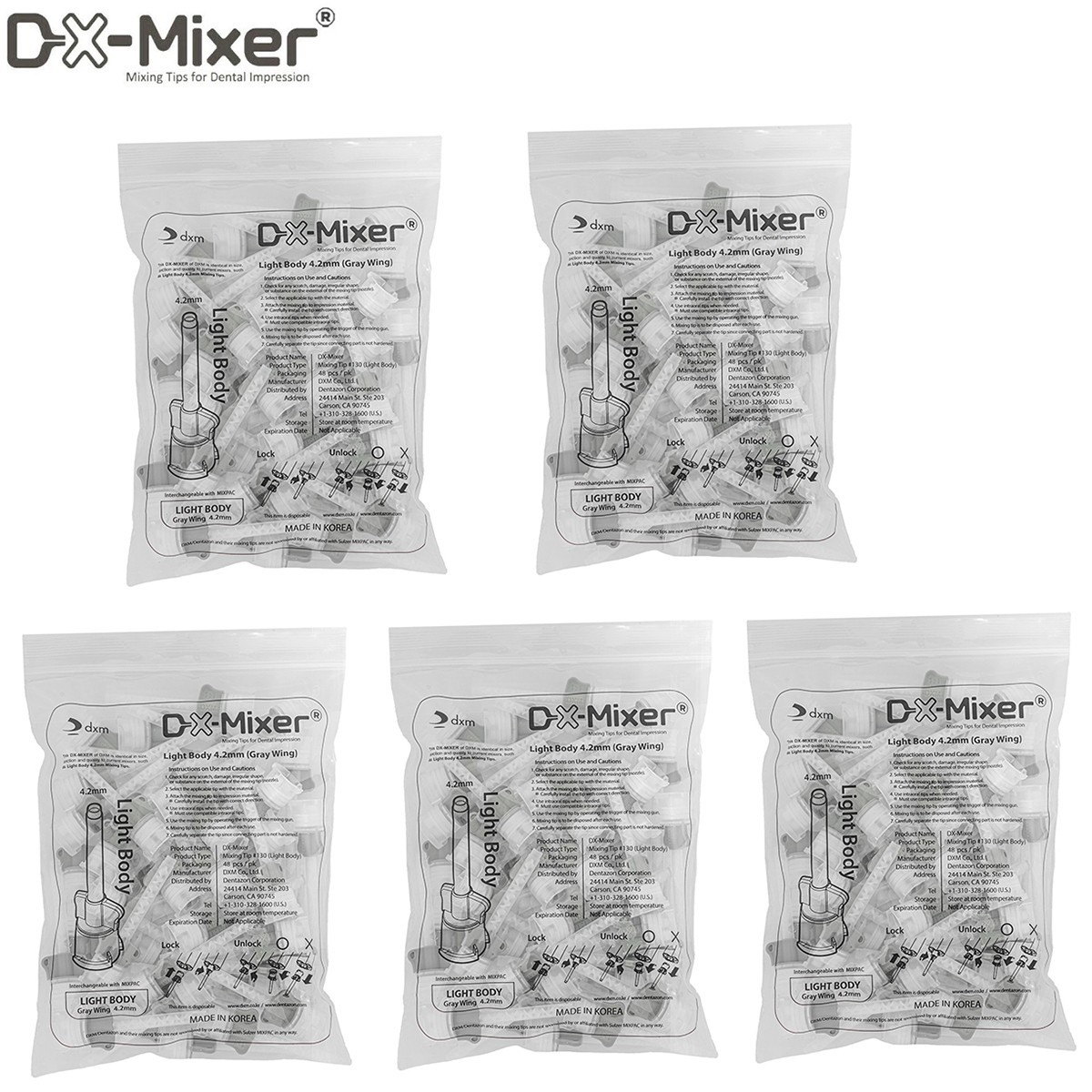 5Pack DX-Mixer Dental GRAY HP Mixing Tips Impression Material 4.2mm Light Body
