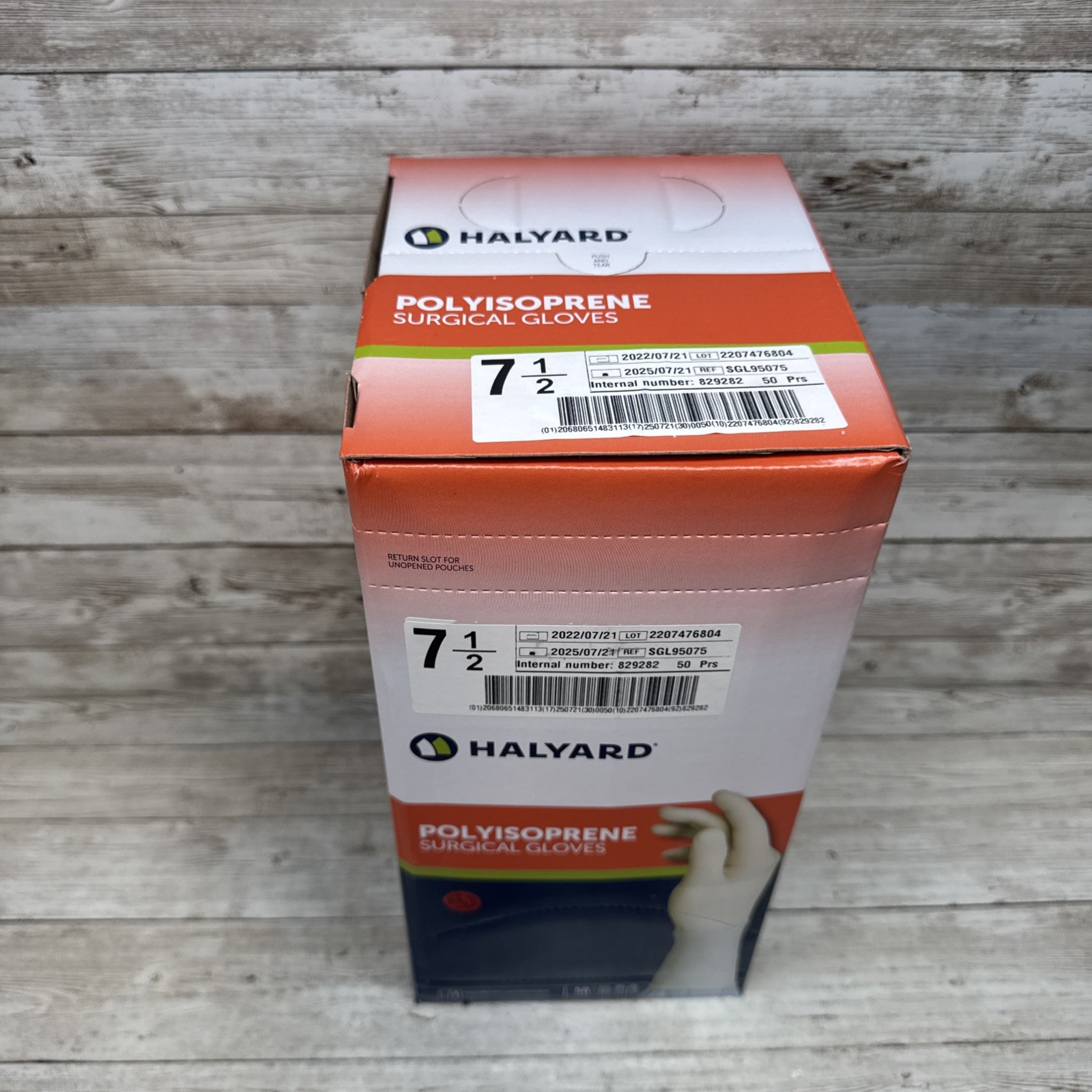 HALYARD Polyisoprene Surgical Gloves, Size: 7.5 *1 Box 50 Pair* *See Date*7-25