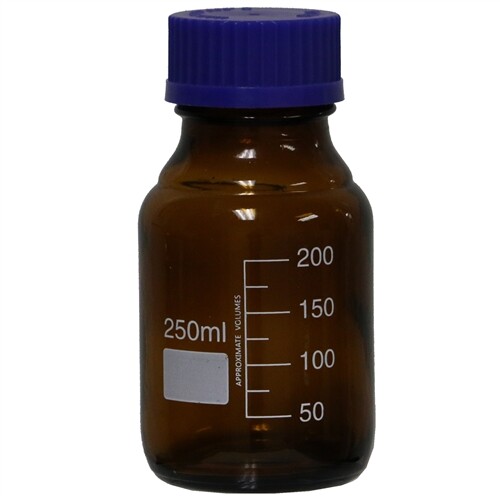 250ml Glass Media Bottles, Amber, Round, GL45 Screw Cap, Karter Sci (Pack 10)