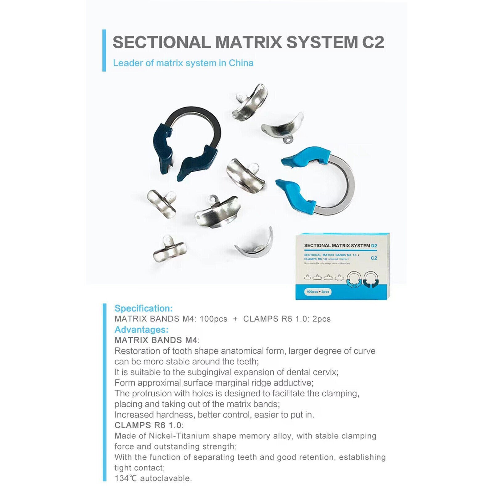 Dental Sectional Matrix Bands 4.5 5.5 6.5 Niti Retaining Rings Wedges Palodent