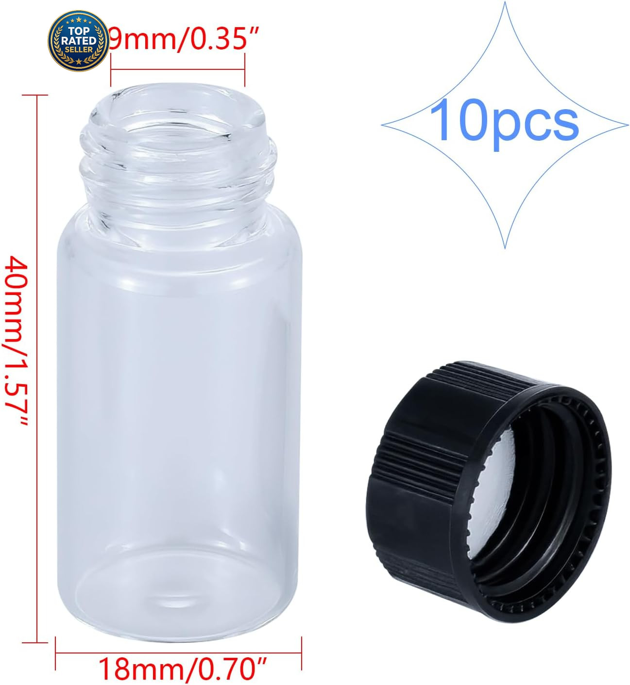 2 or 10 Pc 5ml Mini Clear Glass Vials with Plastic Screw Caps for Essential Oils
