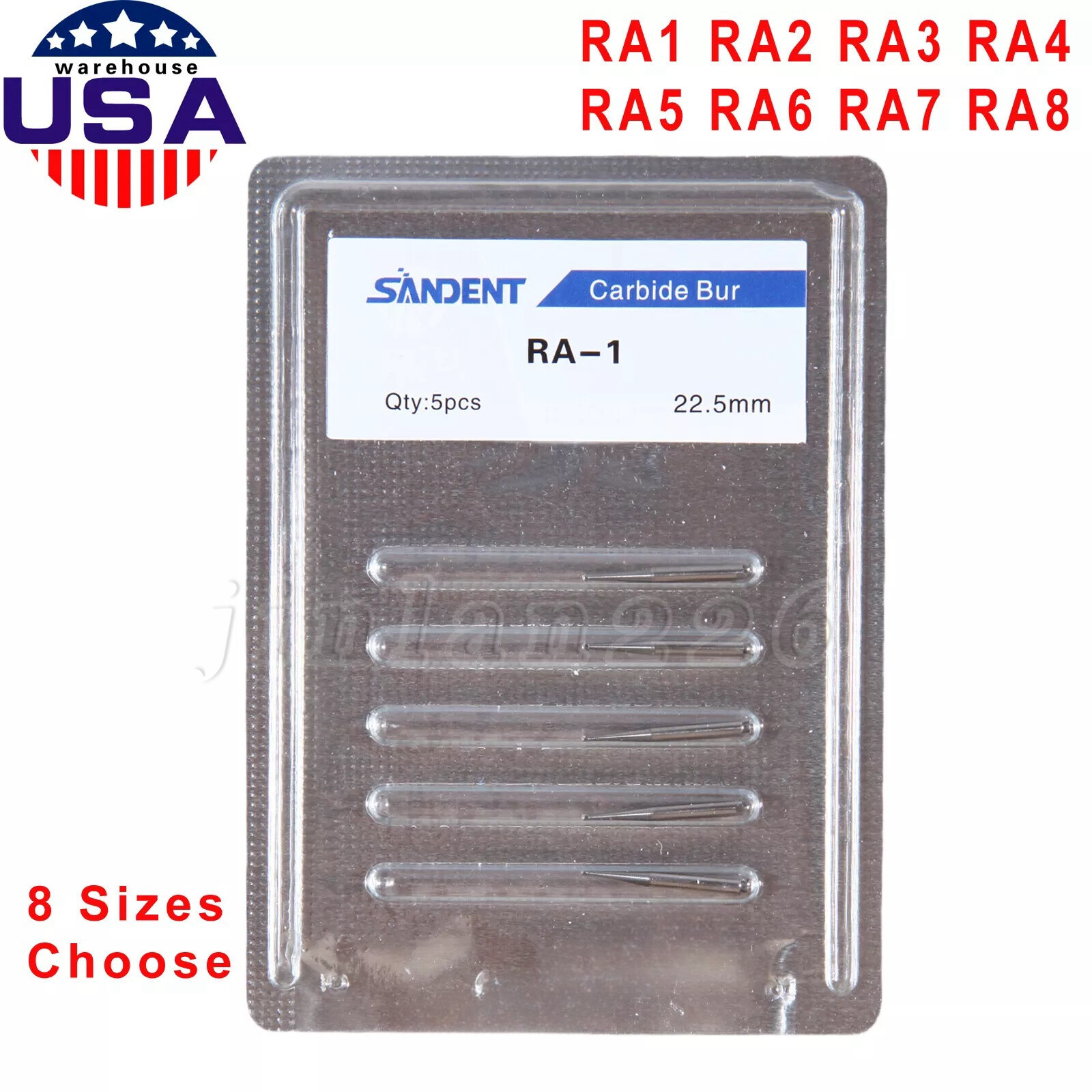5 Pcs/Pack Dental RA Round Carbide Bur For Slow Speed Latch Type RA 1#-8# OR