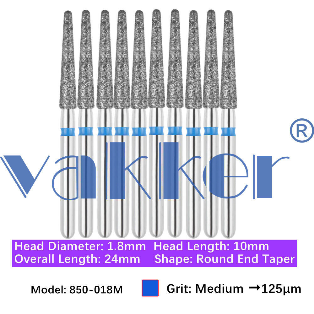 Vakker 10pc Dental Diamond Burs Round Long Round End Taper Diamond Bur