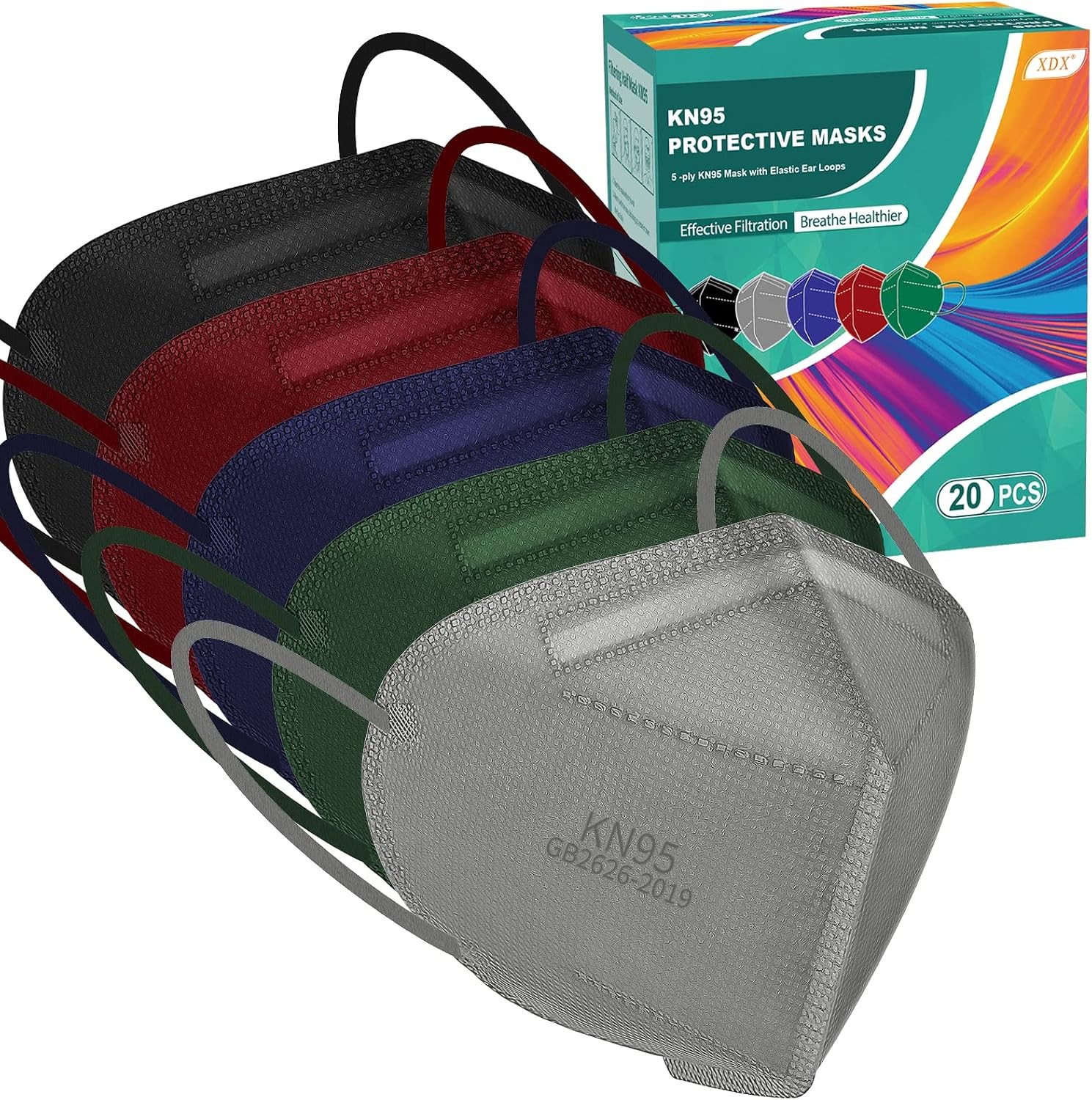 XDX KN95 Face Masks, Individually Wrapped Multicolor Face Masks for Men and Wome