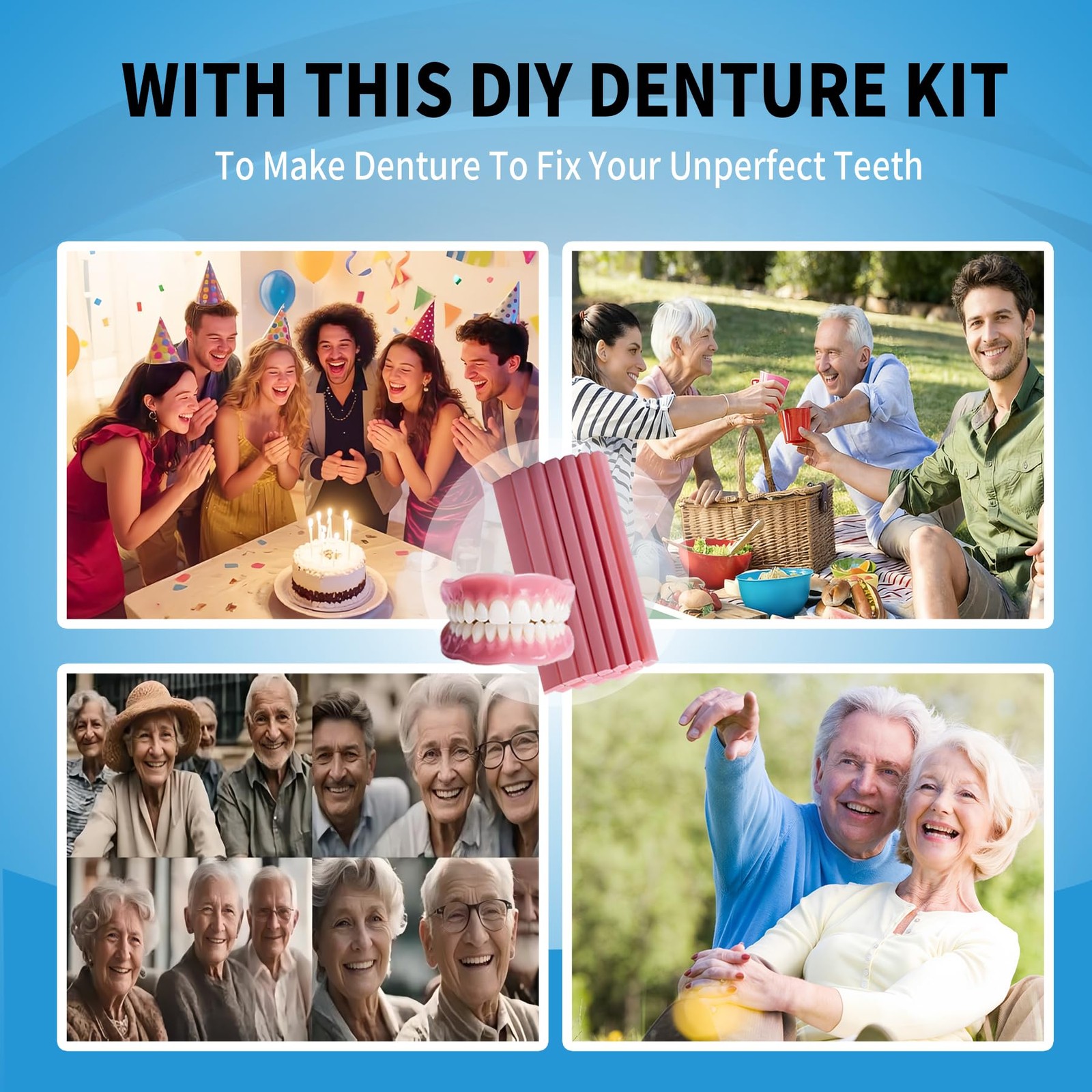 DIY Denture Kit Full Set of Top & Bottom Fake 1 Ounce (Pack 1), White