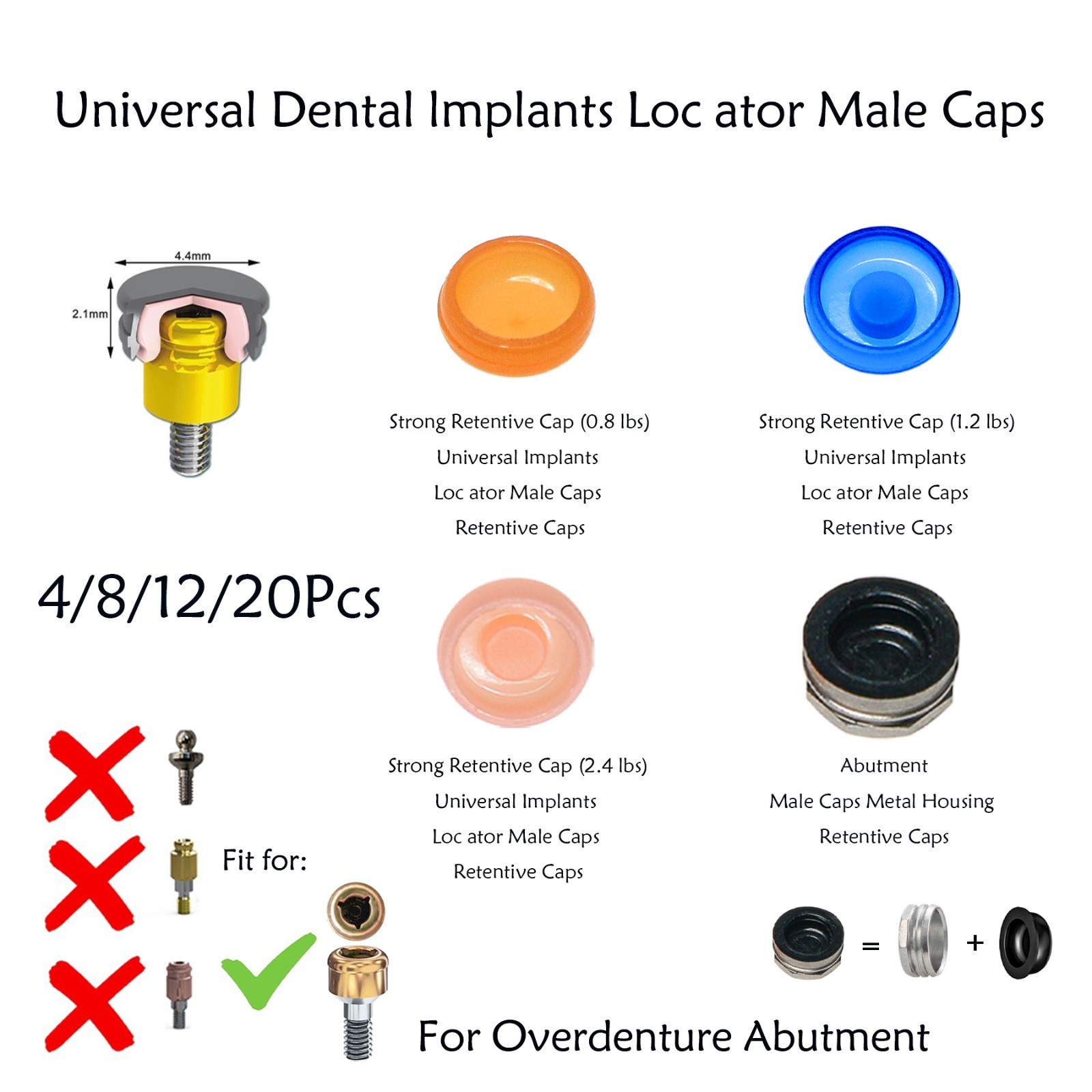 US Locator Abutment for Zimmer Screw-Vent 3.5 Titanium Abutment Male Cap Inserts
