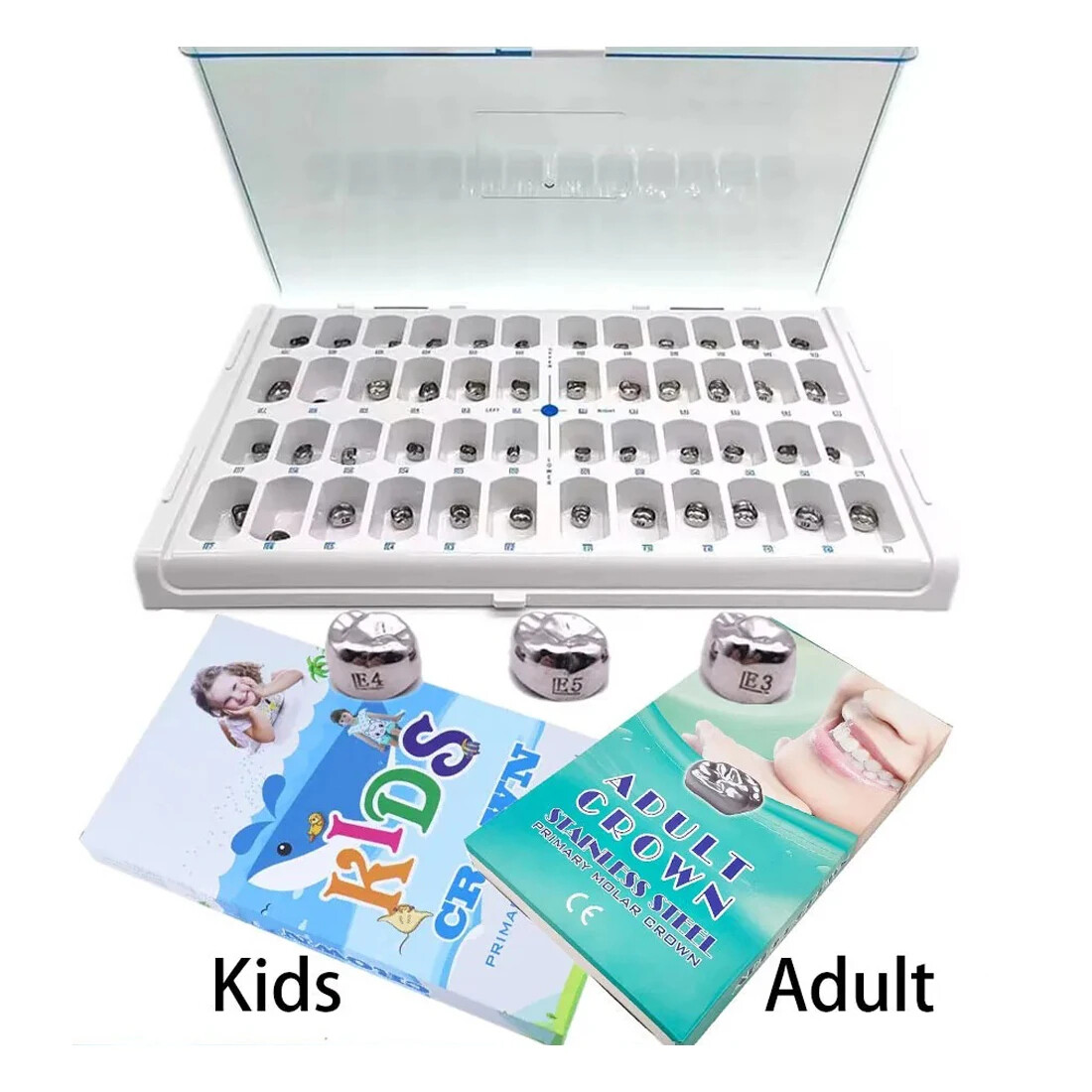 Dental Kid Adult Crowns Preformed Stainless Steel Crown Temporary Crowns 1st 2nd