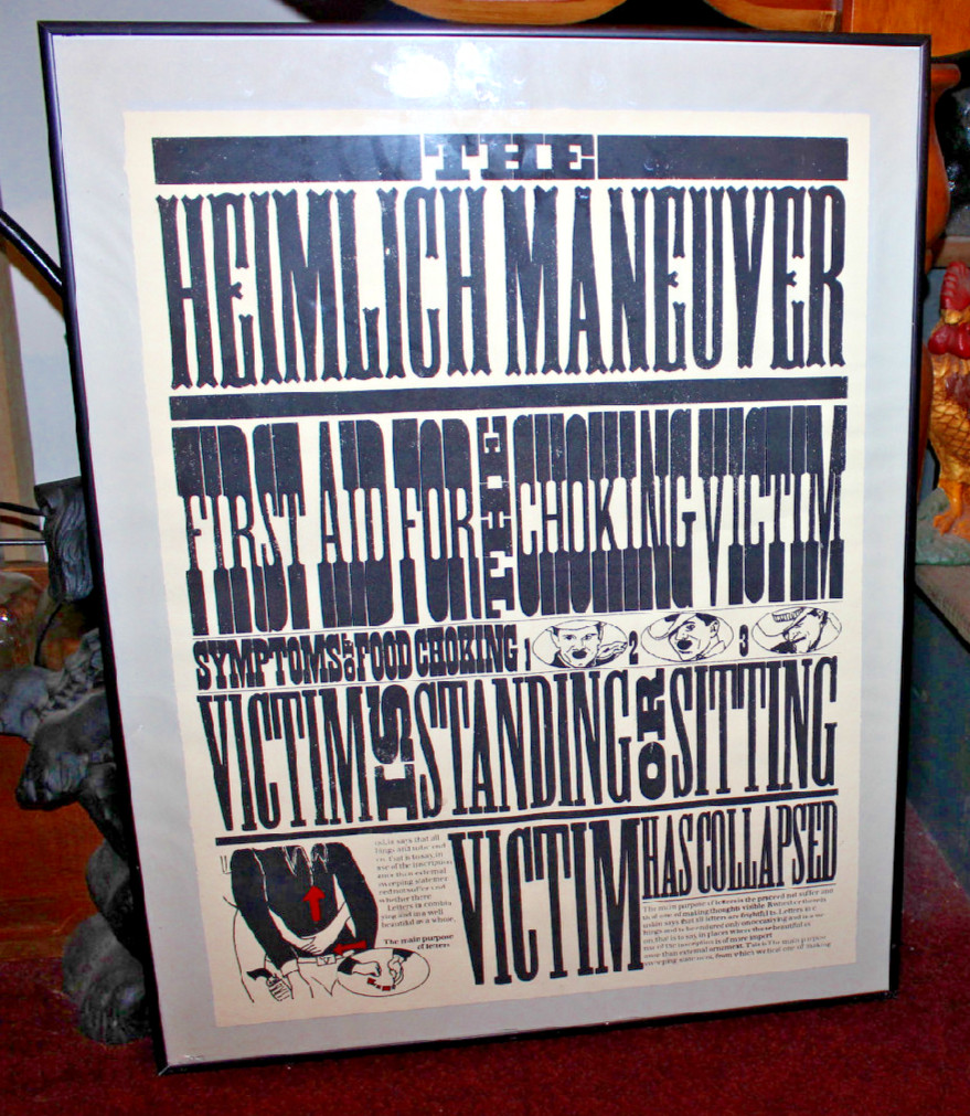 Vintage Unusual Heimlich Maneuver Poster-Choking Poster-Odd Wording-Framed-LQQK
