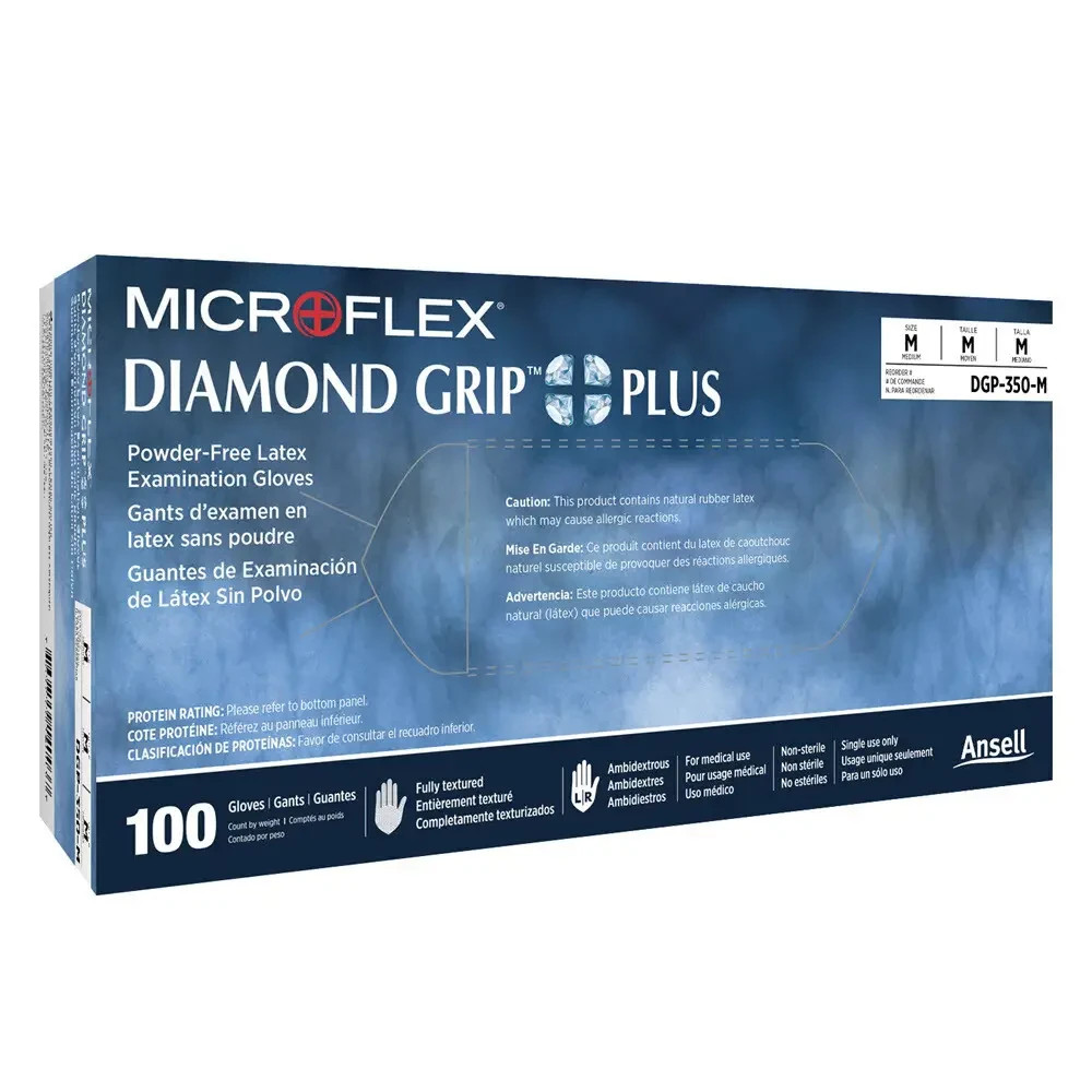 Microflex Ansell DIAMOND GRIP Natural Latex Powder Free Exam Gloves – 1,000/Case