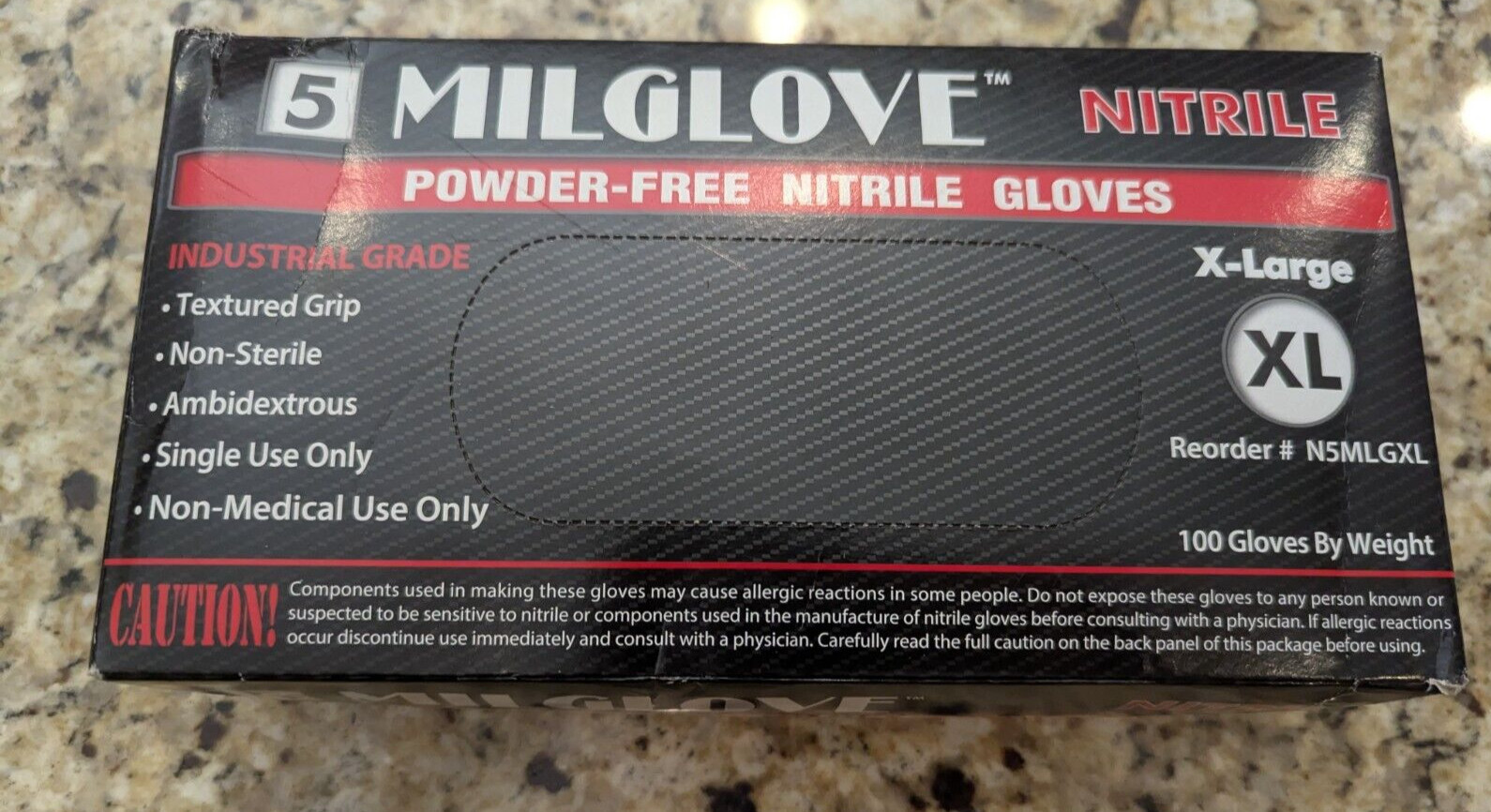 Milglove 5 Nitrile Powder-Free Gloves Industrial Grade N5MLGXL size XL 100 count