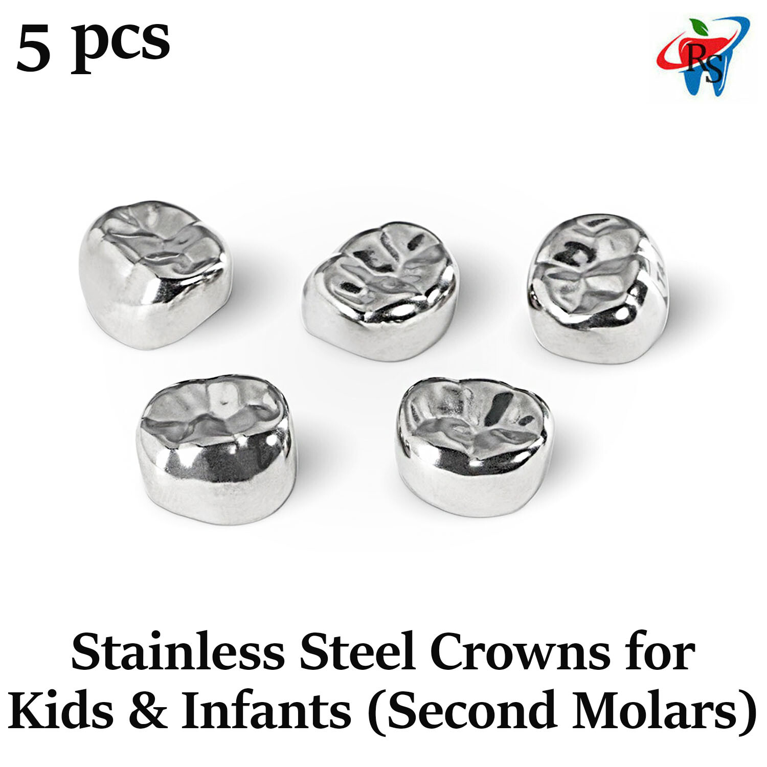 Dental Stainless Steel Crowns for Kids Children Second Molar Size Selection 5pcs