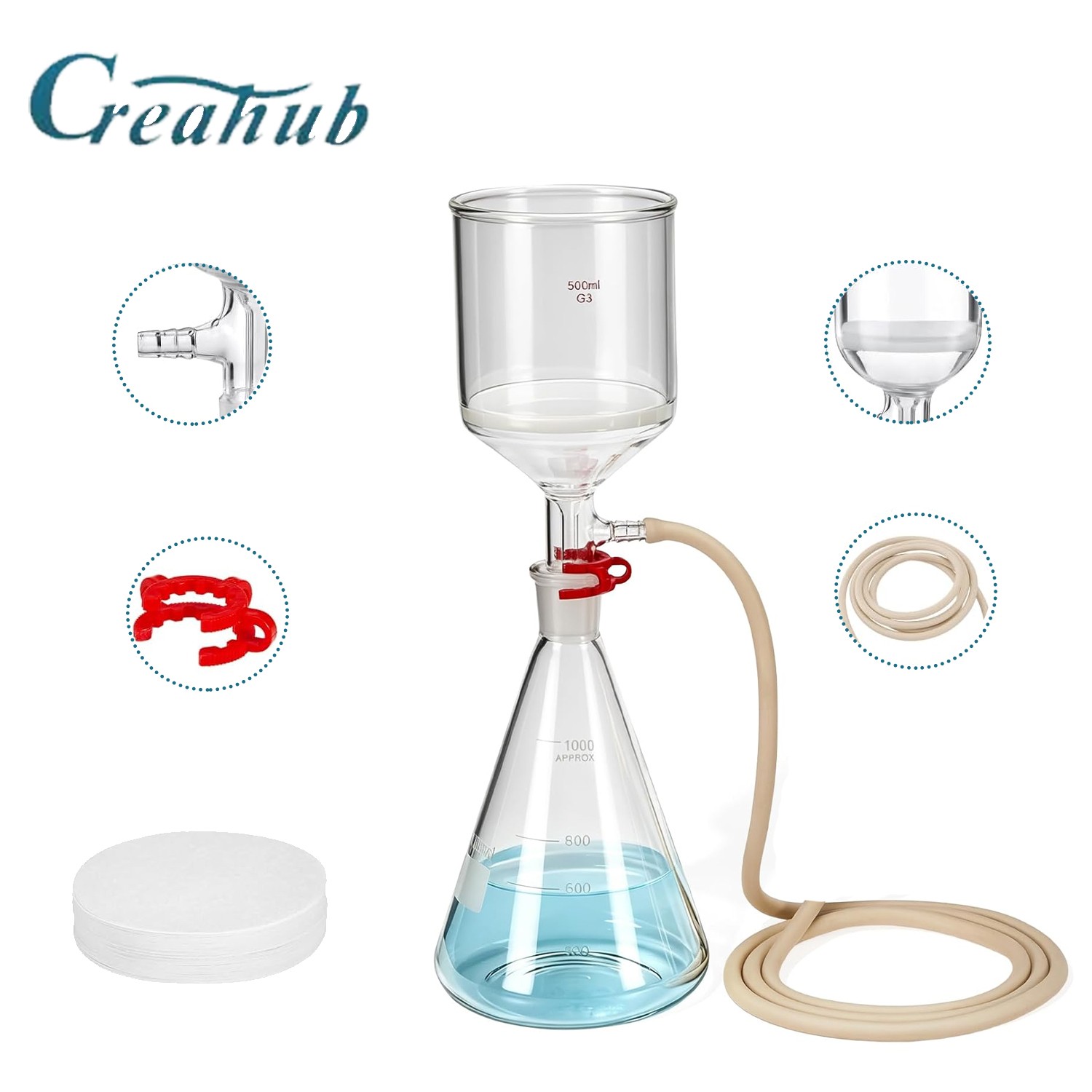 1L Lab Vacuum Filtration Suction Filter Filtering Flask Glass Kit 500ml Funnel