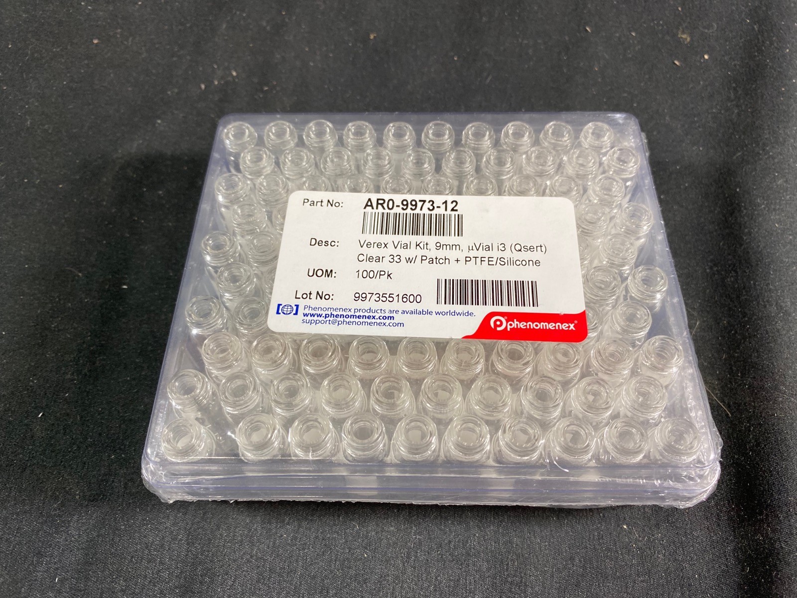 PHENOMENEX Verex Vial Kit 9mm uVial i3 Qsert Patch PTFE/Silicone (100/cs)