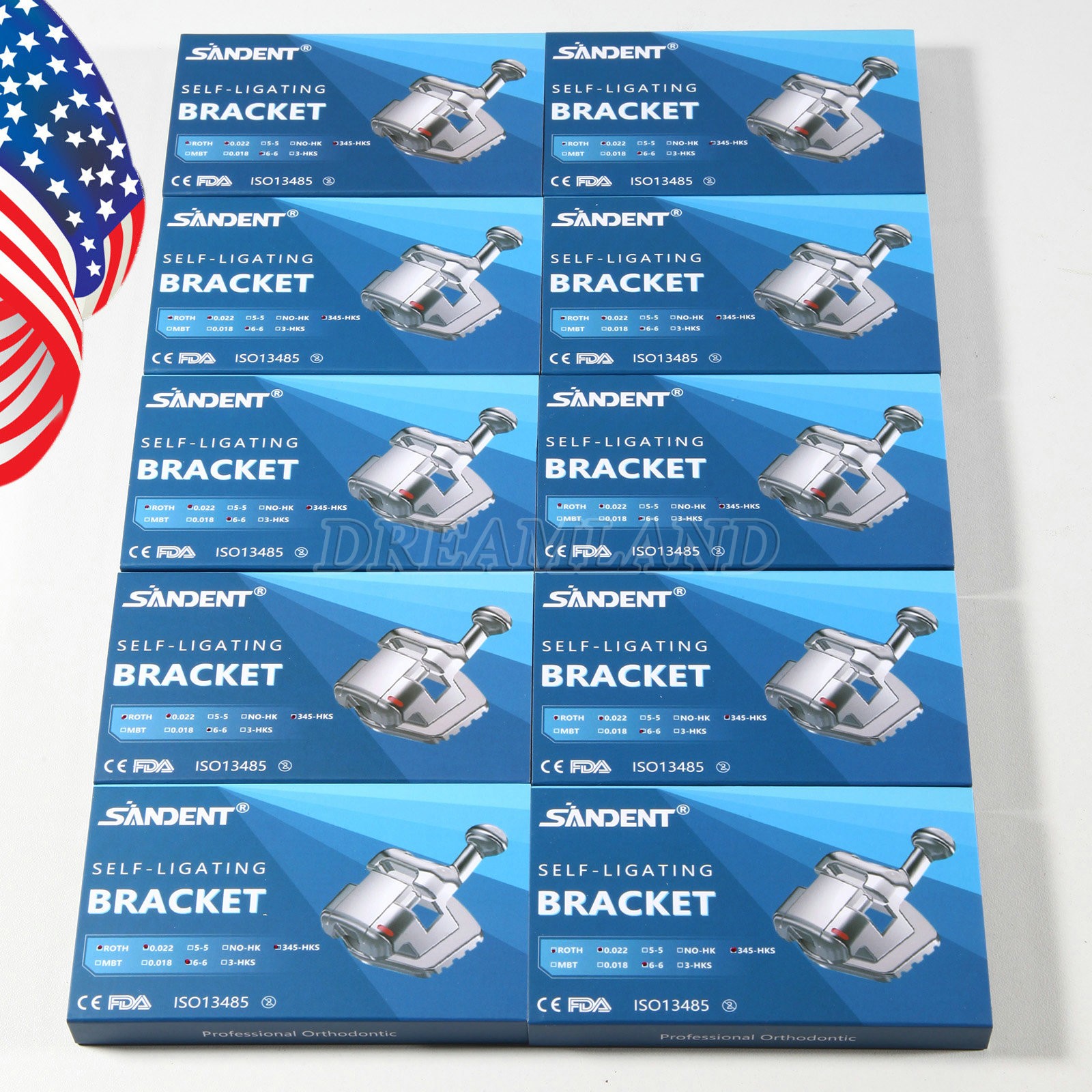 10 Packs Dental Orthodontic Bracket Braces Ceramic MBT 022 with 3-4-5 Hooks