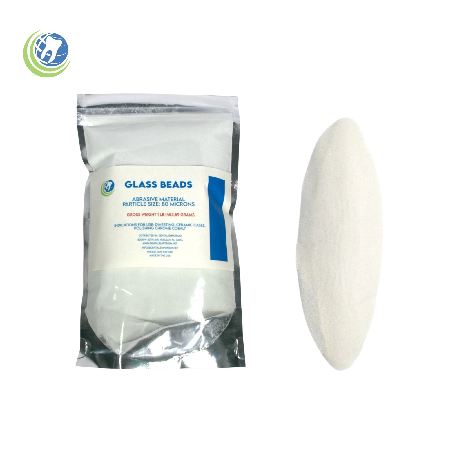 Glass Beads Abrasive Material for Ceramic Chrome Cobalt Polishing 1 Lb. 80Micron